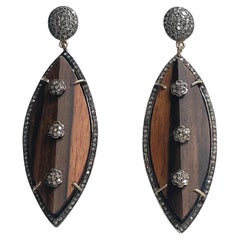 Two-Tone Wood with Diamonds Paradizia Earrings