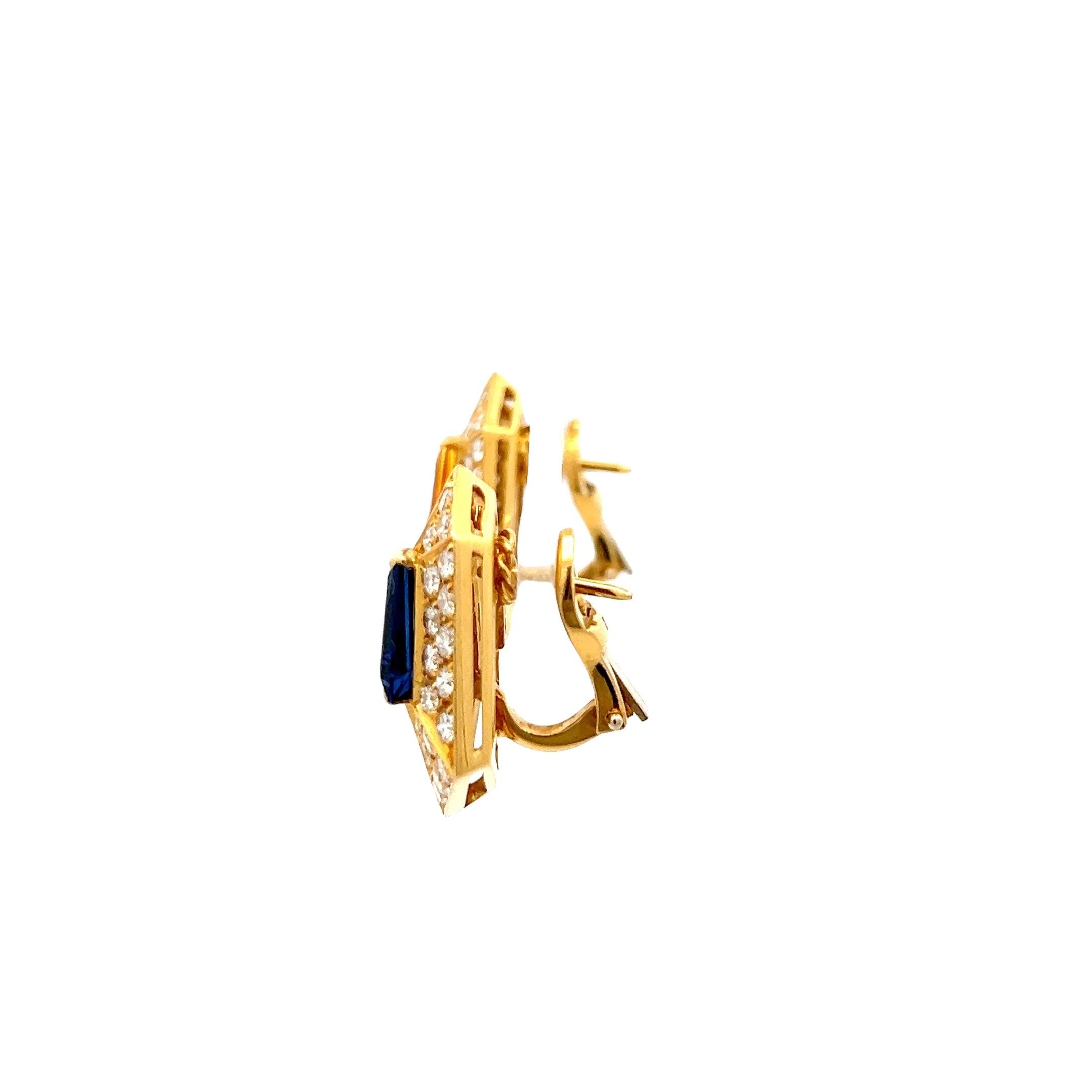 Zweifarbige Ohrringe mit gelbem und blauem Saphir und Diamant aus 18 Karat Gelbgold, 5,00 Karat (Zeitgenössisch) im Angebot