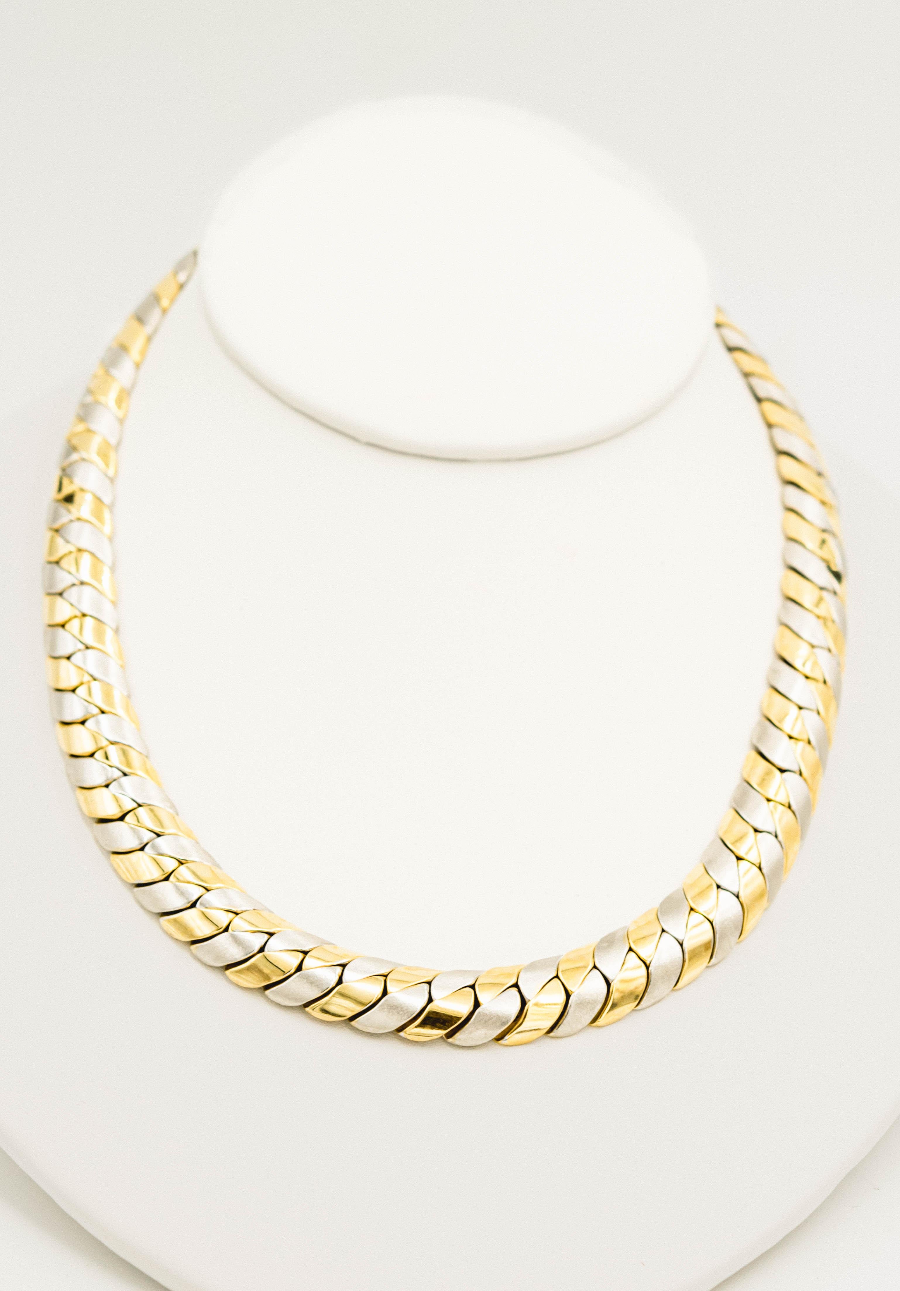 Two Tone Yellow and White Gold Italian Braid Necklace & Bracelet Suite For Sale 4