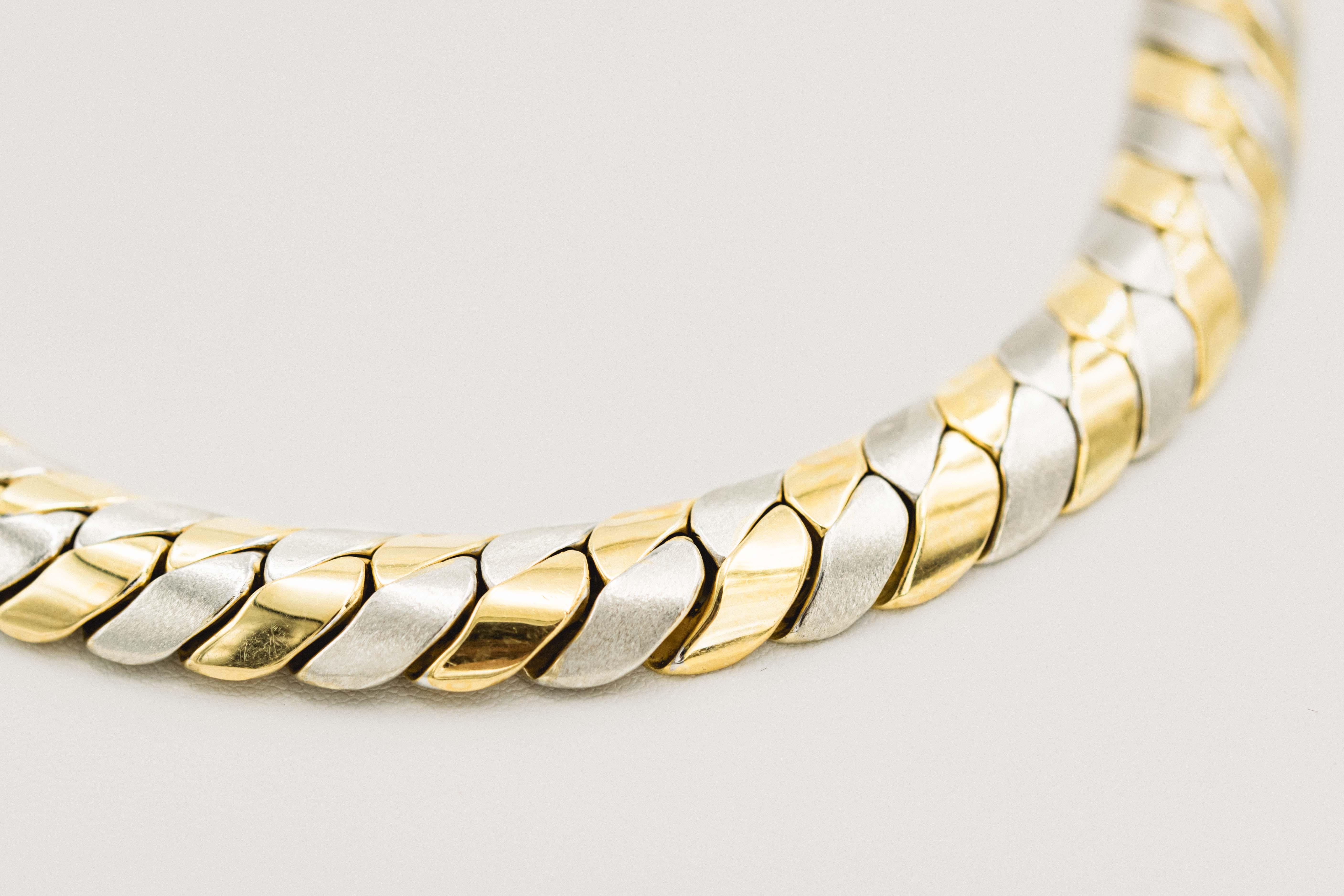Two Tone Yellow and White Gold Italian Braid Necklace & Bracelet Suite For Sale 5