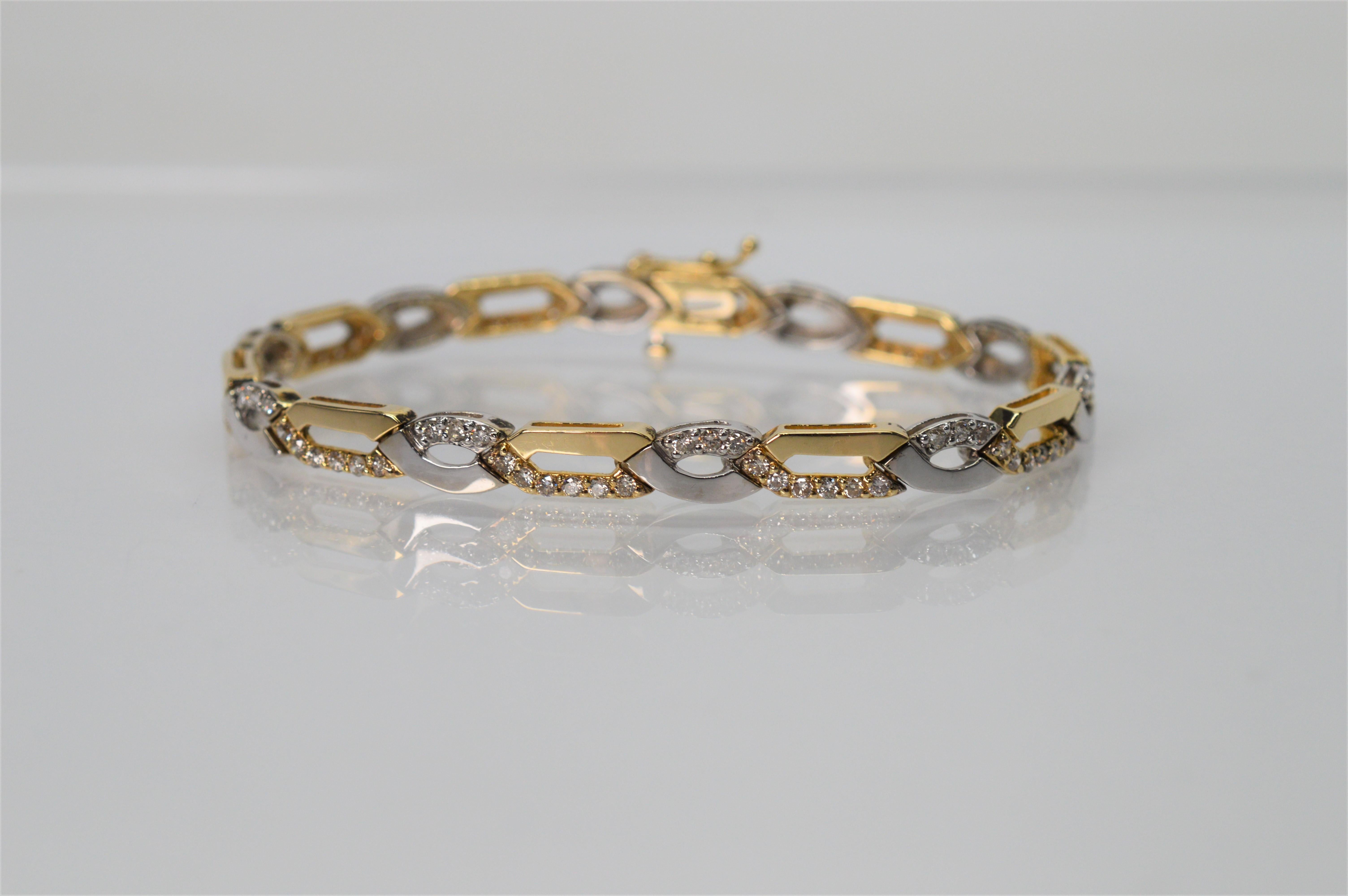 Two-Tone Yellow and White Gold Link Bracelet with Diamond Accents 4