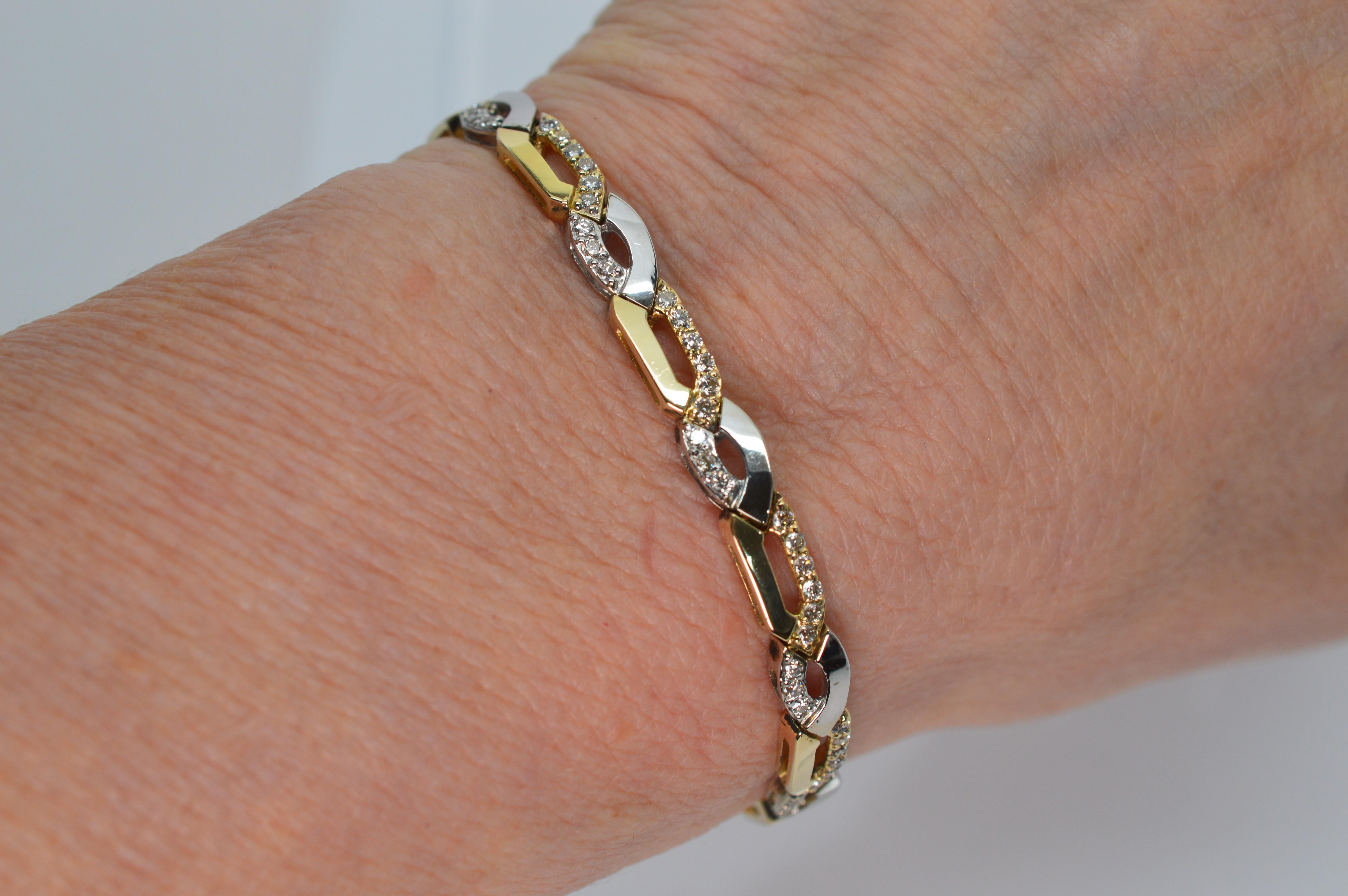 white and yellow gold link bracelet