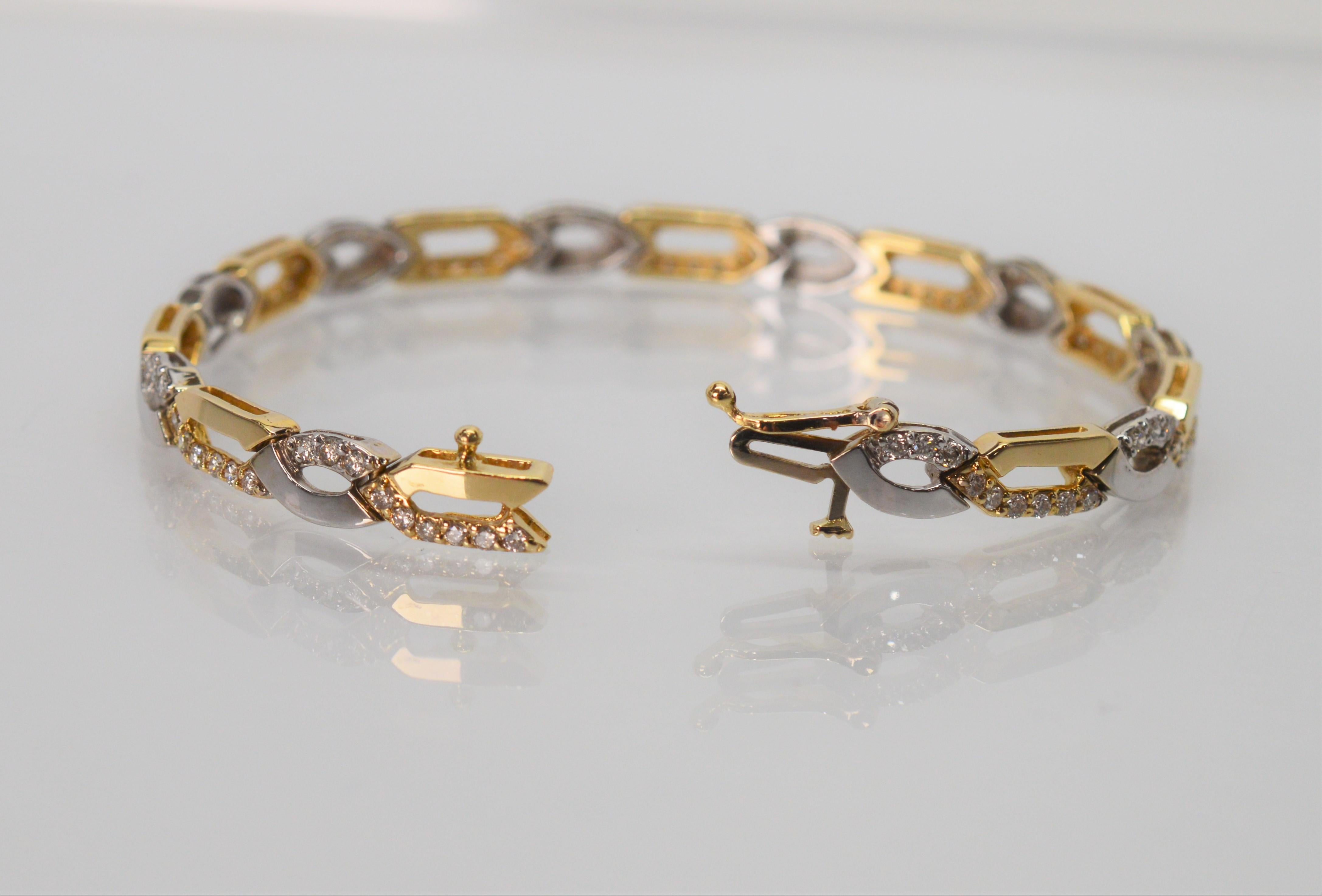 Round Cut Two-Tone Yellow and White Gold Link Bracelet with Diamond Accents