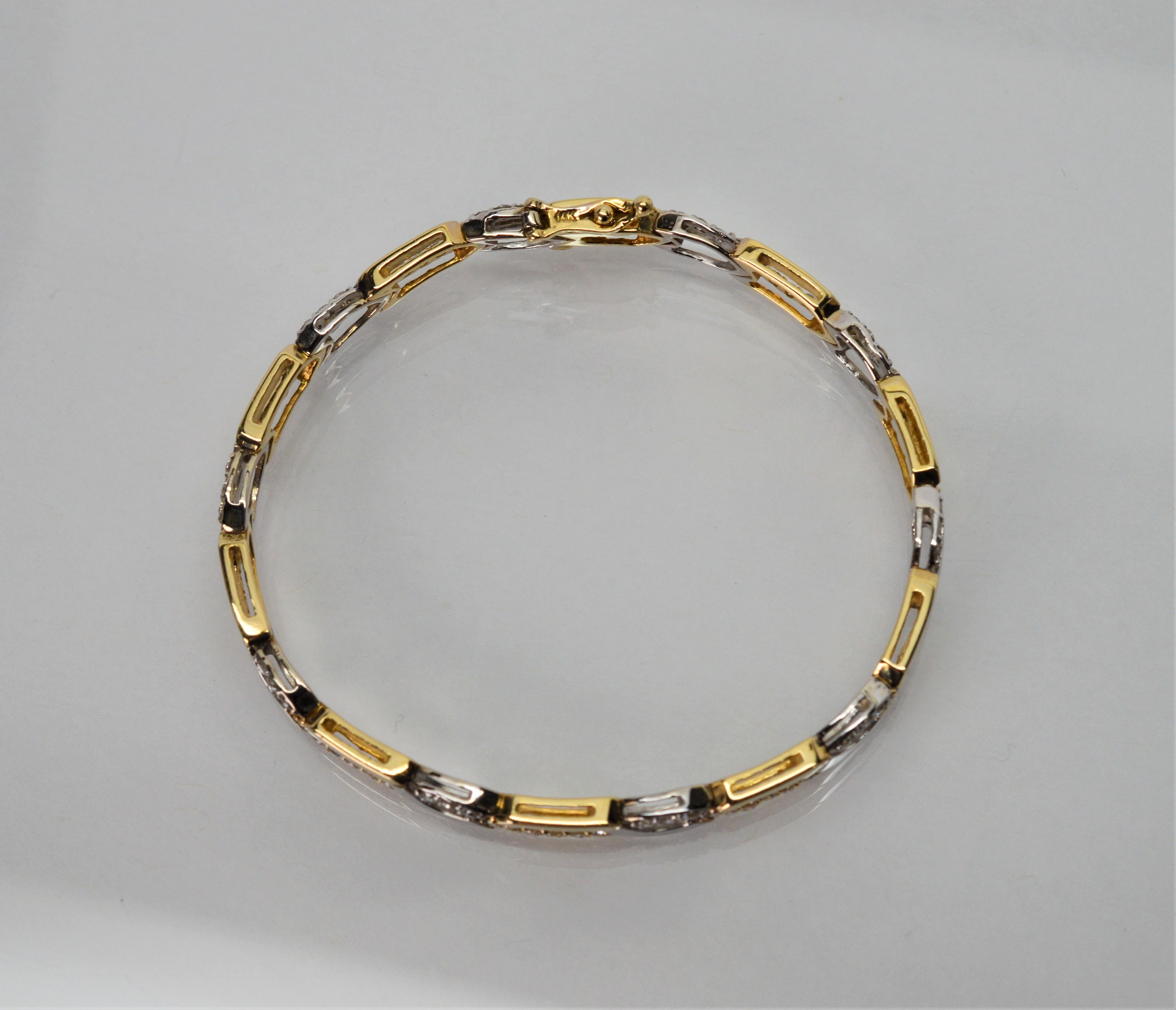 Women's Two-Tone Yellow and White Gold Link Bracelet with Diamond Accents