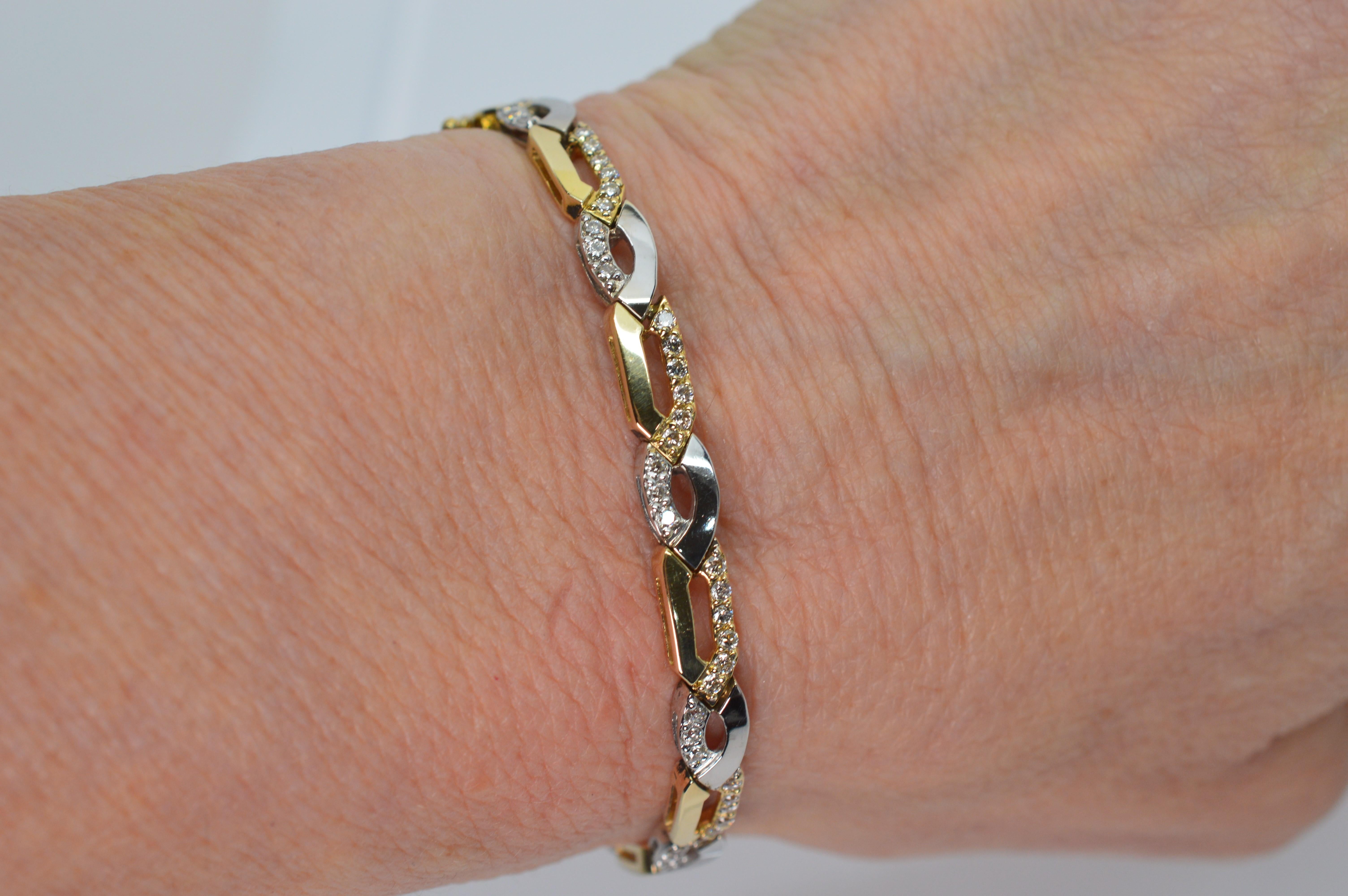 Two-Tone Yellow and White Gold Link Bracelet with Diamond Accents 1