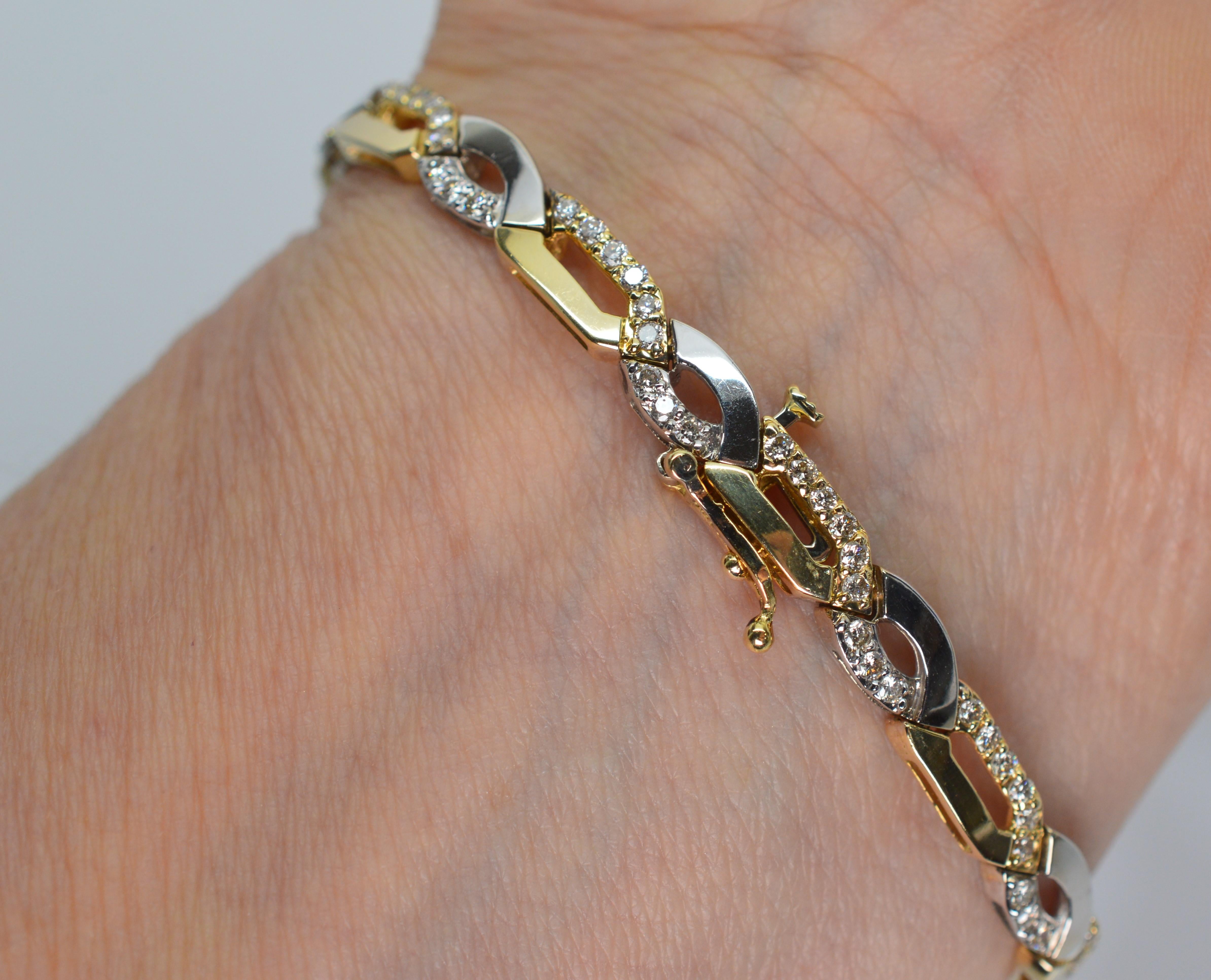 Two-Tone Yellow and White Gold Link Bracelet with Diamond Accents 2