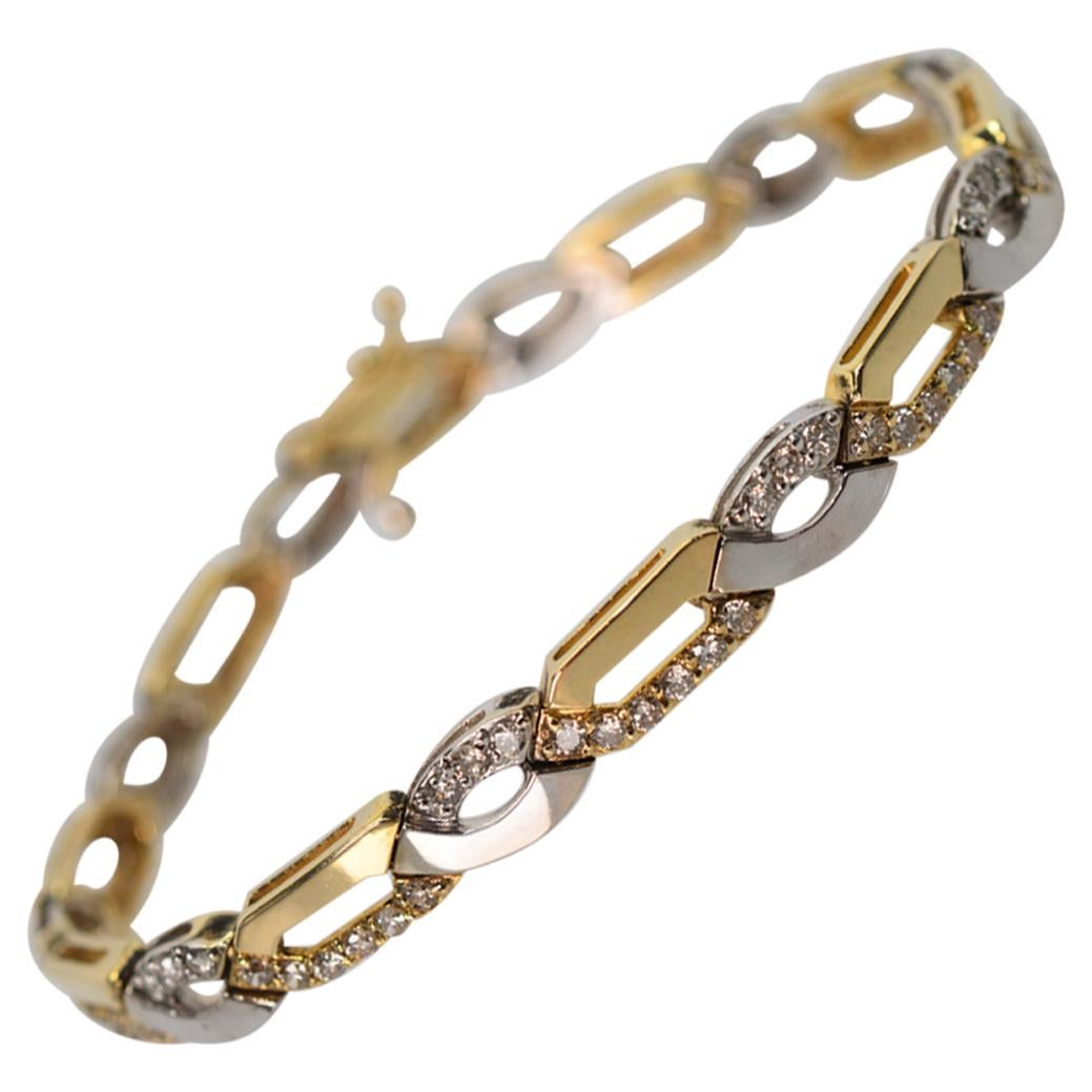 TwoTone Brushed Yellow and White Gold Diamond Link Bracelet For Sale