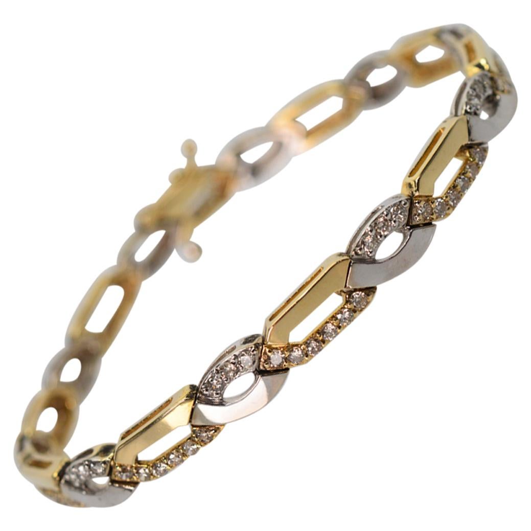 Two-Tone Yellow and White Gold Link Bracelet with Diamond Accents