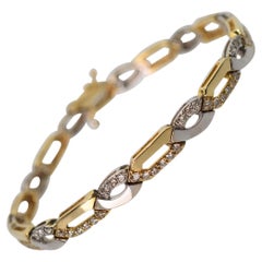 Two-Tone Yellow and White Gold Link Bracelet with Diamond Accents