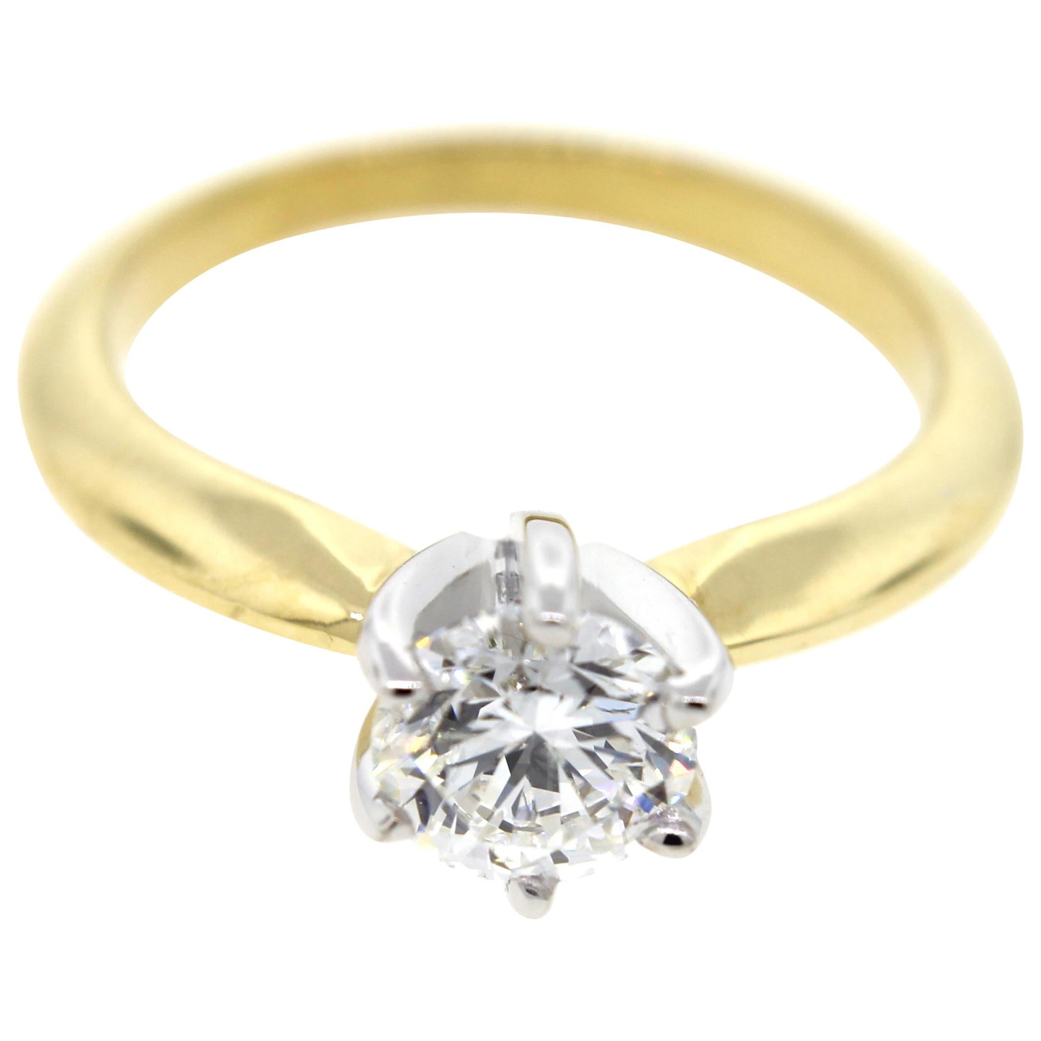 Two Tone Yellow Gold & White Gold Diamond Solitaire Engagement Ring (1Ct Certed) For Sale