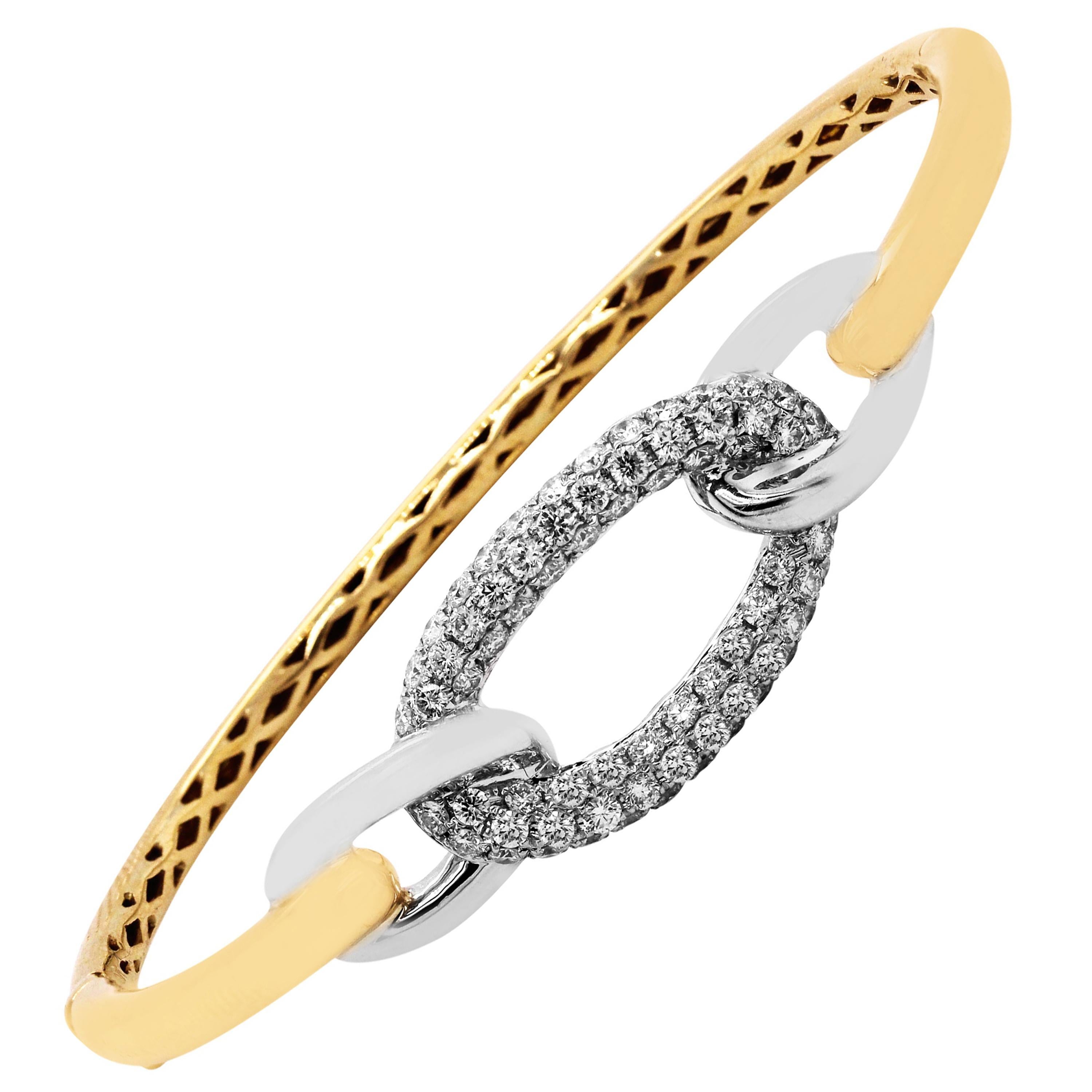 Two-Tone Yellow White Gold and Diamond Bangle Bracelet