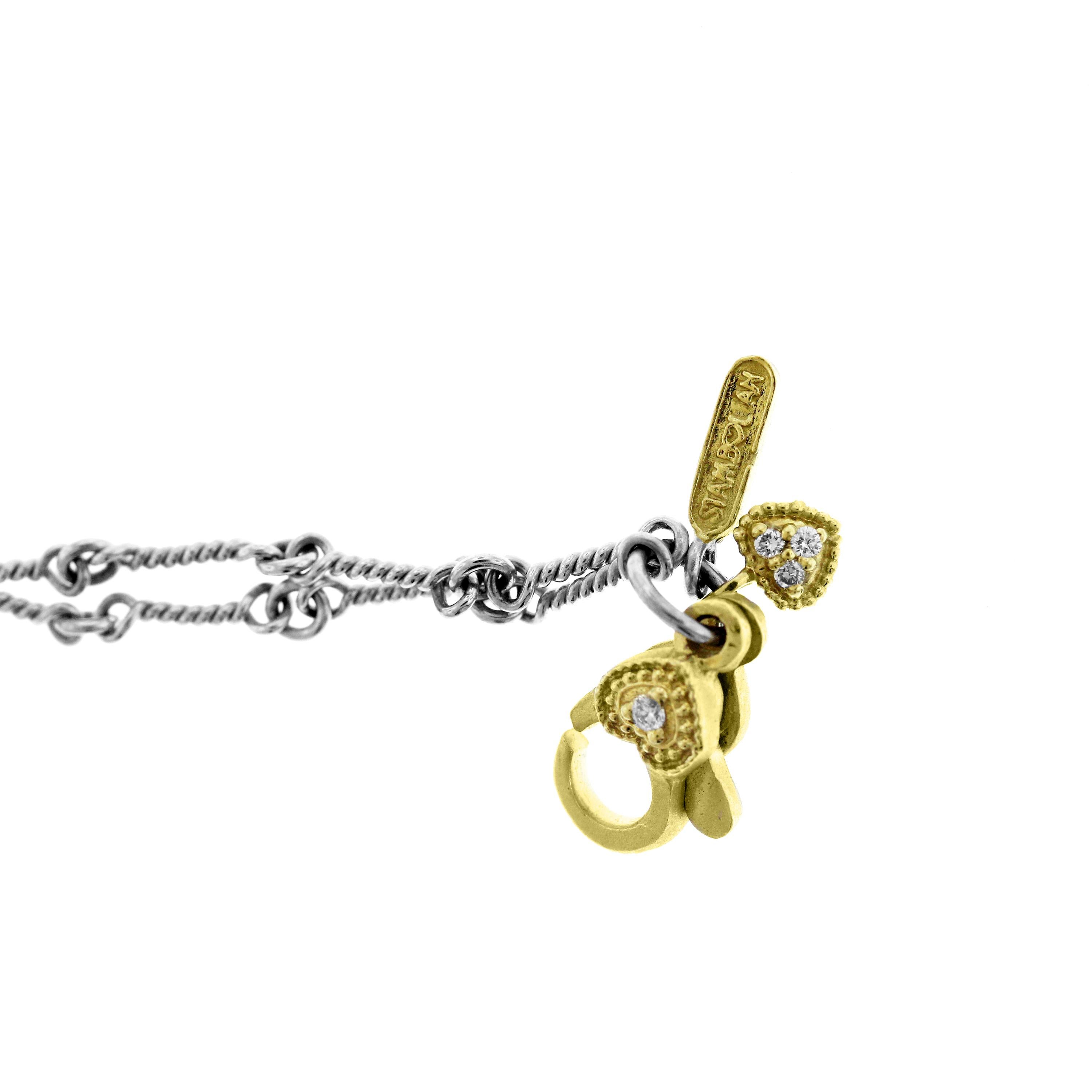 Round Cut Two-Tone Yellow White Gold and Diamond Chain Bracelet with Flower Cluster