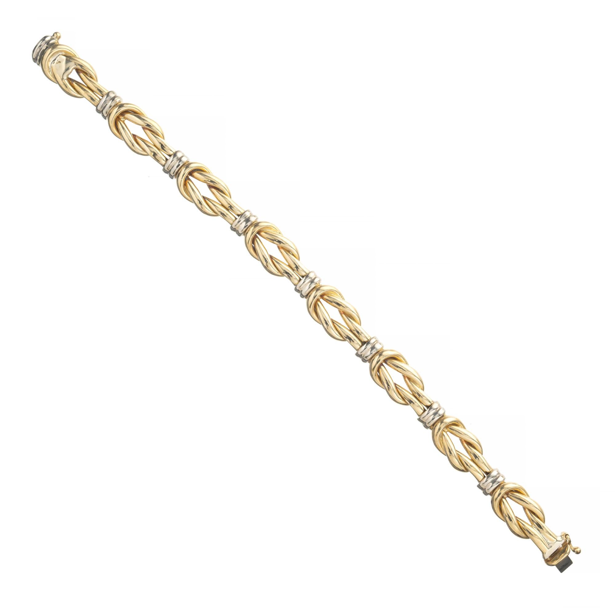 Two Tone Yellow White Gold Italian Knot Bracelet  In Good Condition For Sale In Stamford, CT