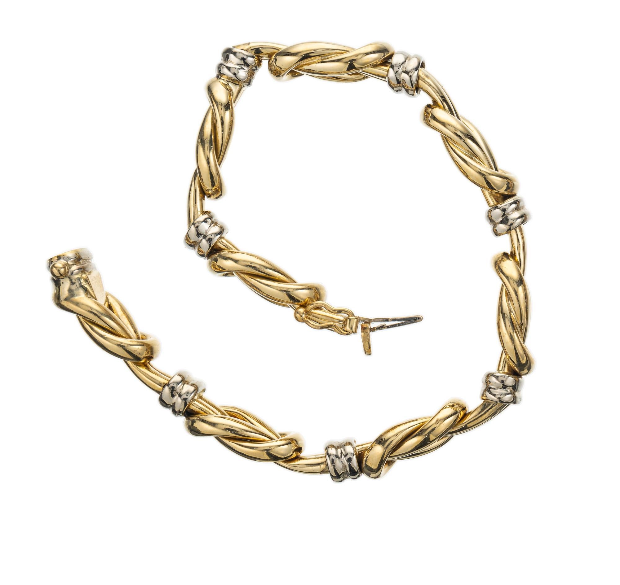 Women's Two Tone Yellow White Gold Italian Knot Bracelet  For Sale