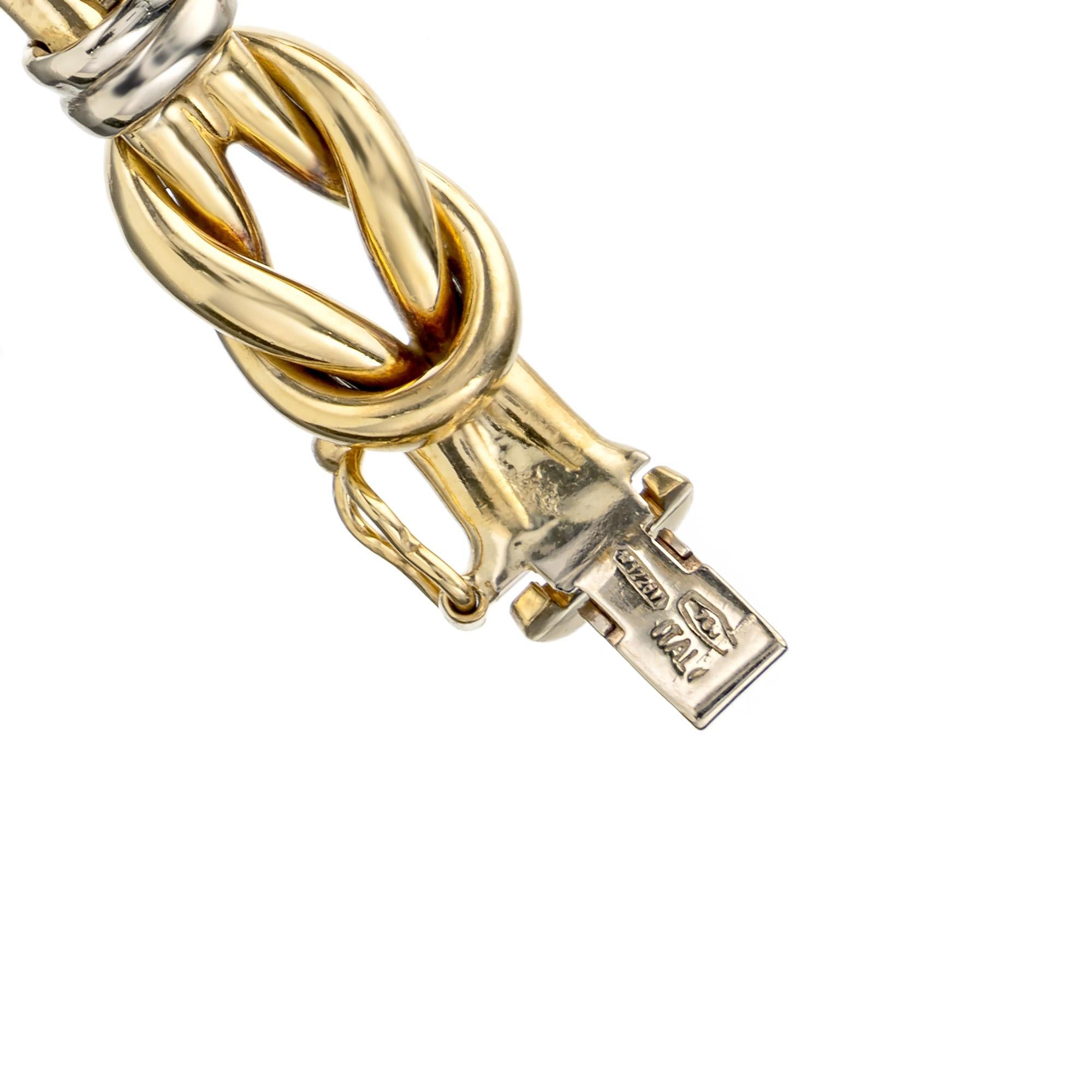 Two Tone Yellow White Gold Italian Knot Bracelet  For Sale 1