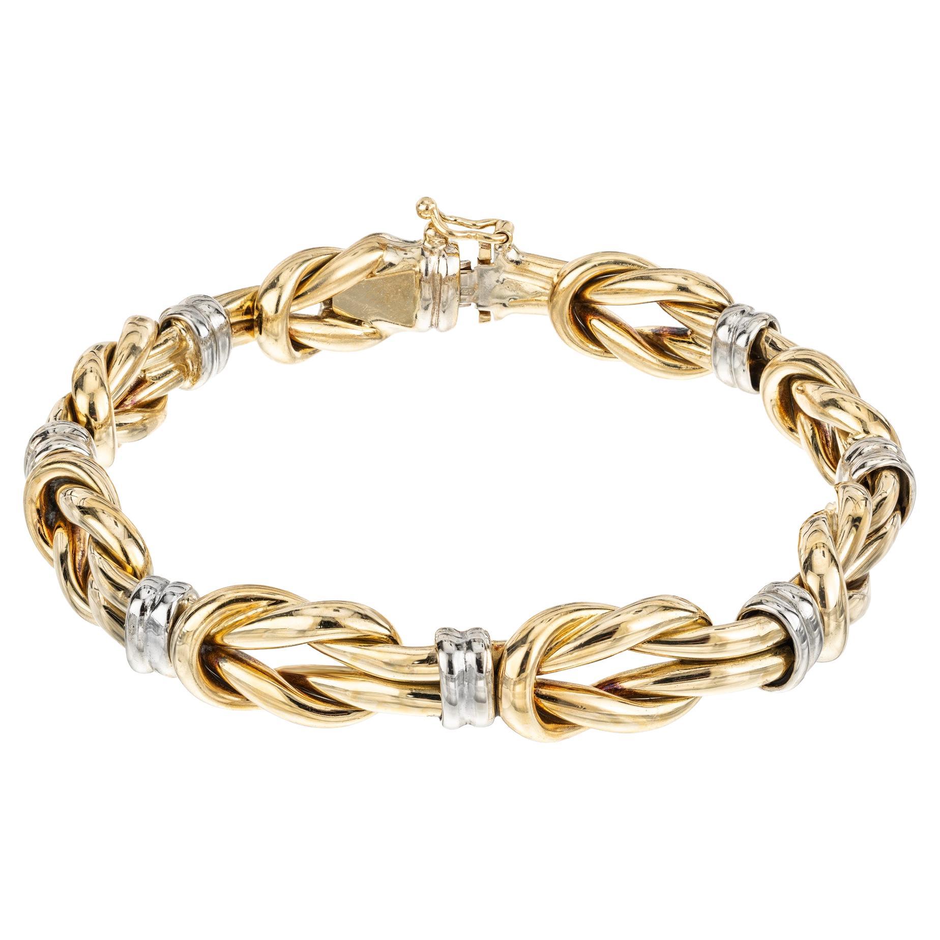 Two Tone Yellow White Gold Italian Knot Bracelet 