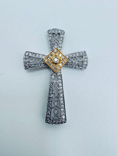 Two-Toned 14K Gold Diamond Cross Pendant