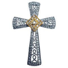 Two-Toned 14K Gold Diamond Cross Pendant