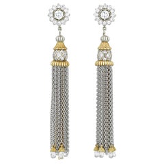 Two-Toned 18 Karat Gold and Diamond Briolette Tassel Earrings