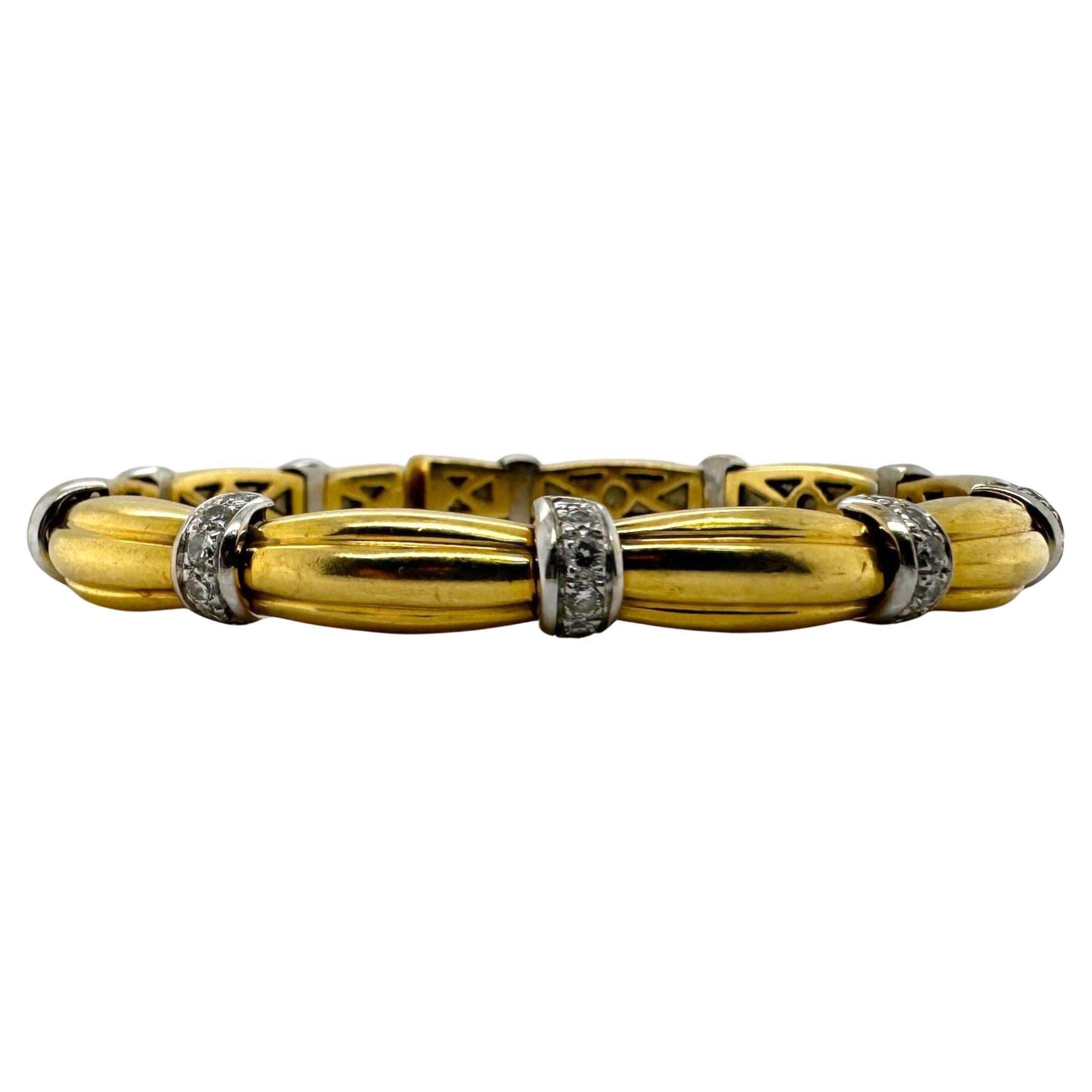 Two Toned 18K Gold Diamond Cuff Bangle Bracelet