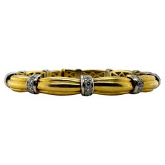 Two Toned 18K Gold Diamond Cuff Bangle Bracelet
