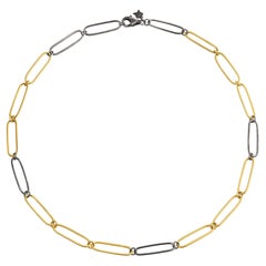 Two-Toned 24K Gold and Silver Chain 16" Link Paperclip Link Necklace