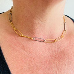 Two-Toned 24K Gold and Silver Chain 16" Link Paperclip Link Necklace