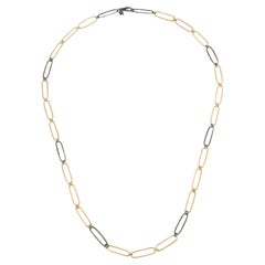 Two-Toned 24K Gold and Silver Long 25" Paperclip Link Chain Necklace by Kurtulan