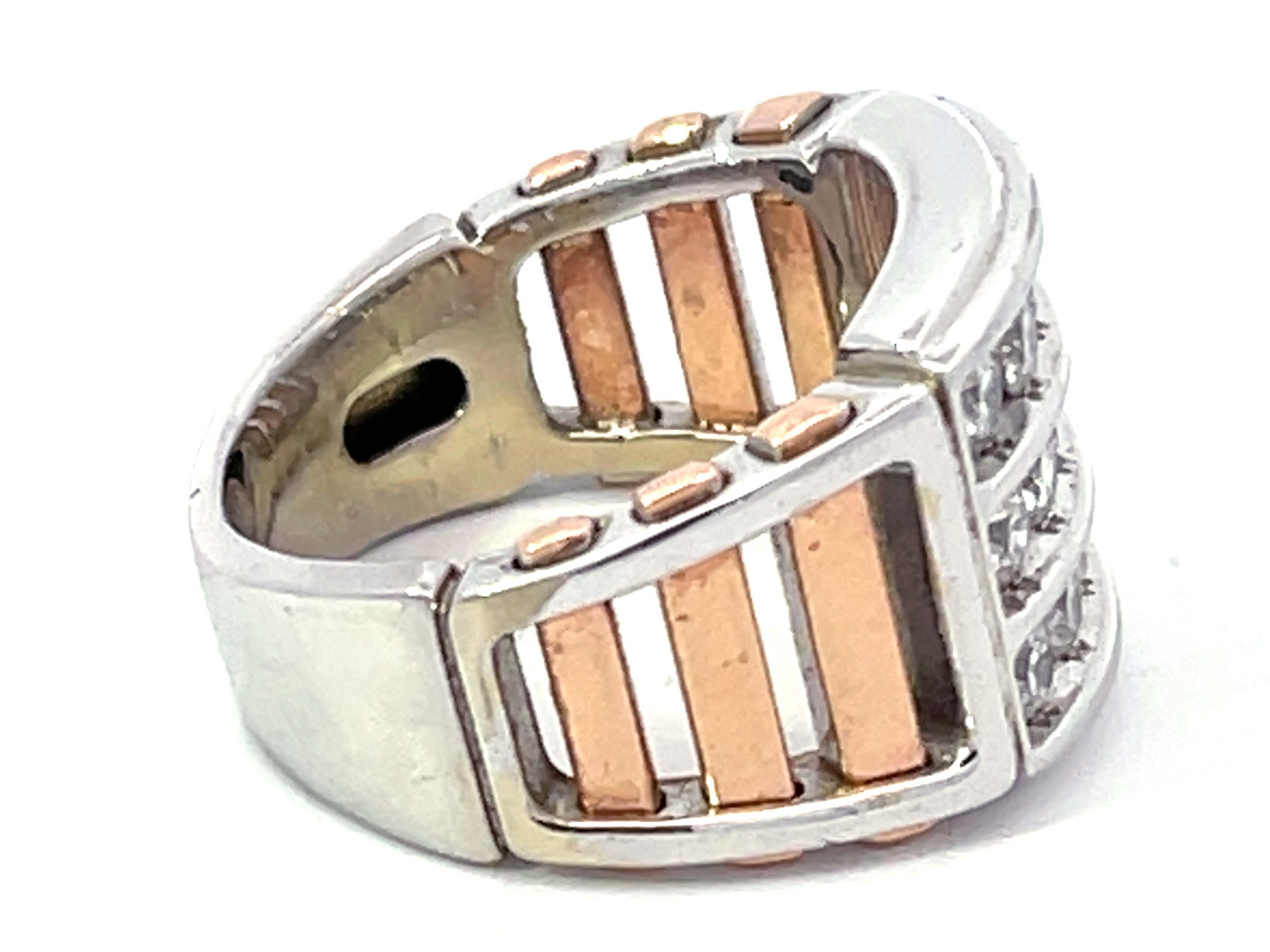 Two Toned 3 Diamond Row Ring in 14k White and Rose Gold In Excellent Condition For Sale In Honolulu, HI