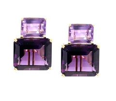 Two-toned Amethyst and 18k Yellow Gold French Clip Earrings, 24.62 Carats Total