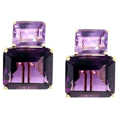 Two-toned Amethyst and 18k Yellow Gold French Clip Earrings, 24.62 Carats Total
