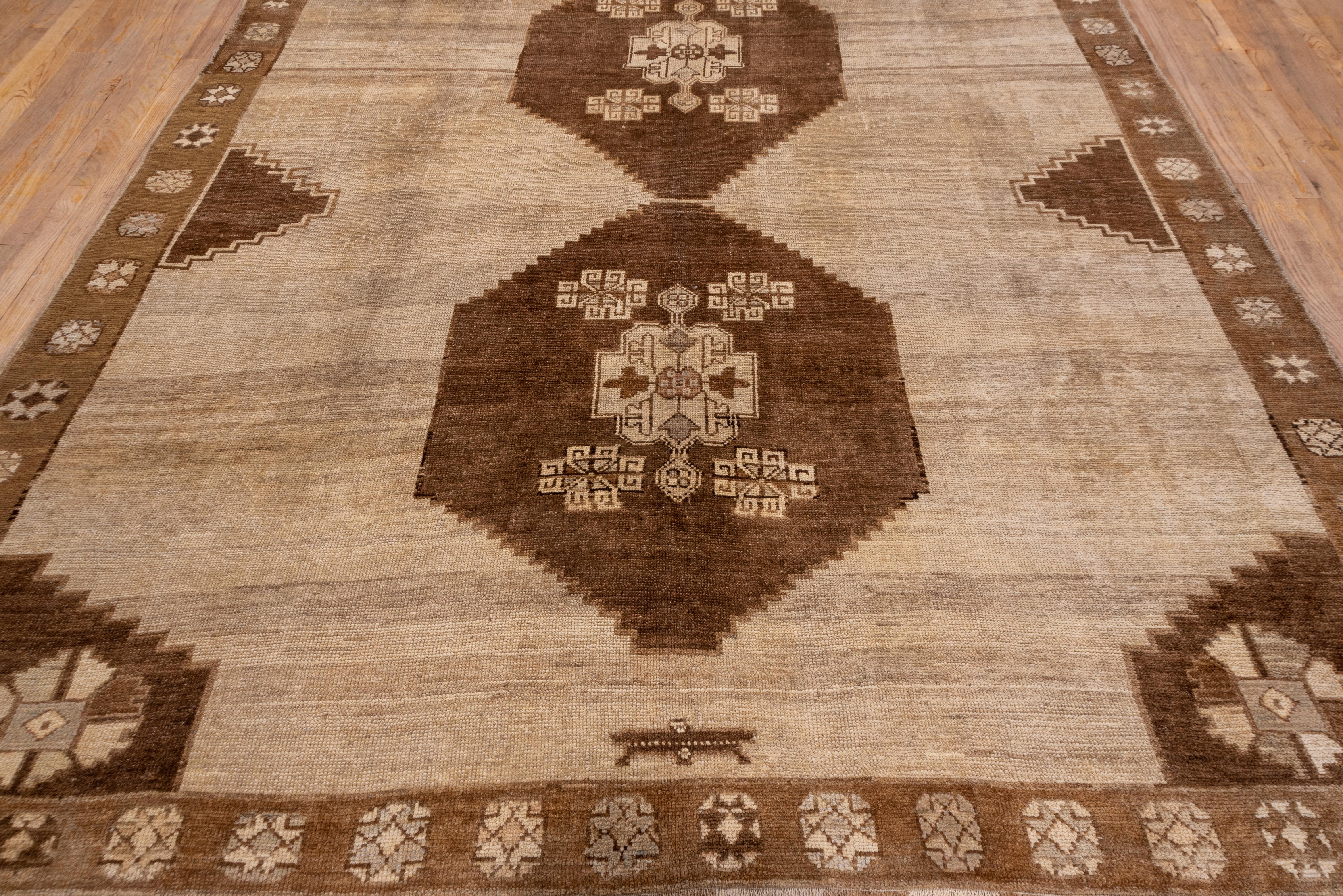 Mid-Century Modern Two-Toned Brown Turkish Oushak Carpet