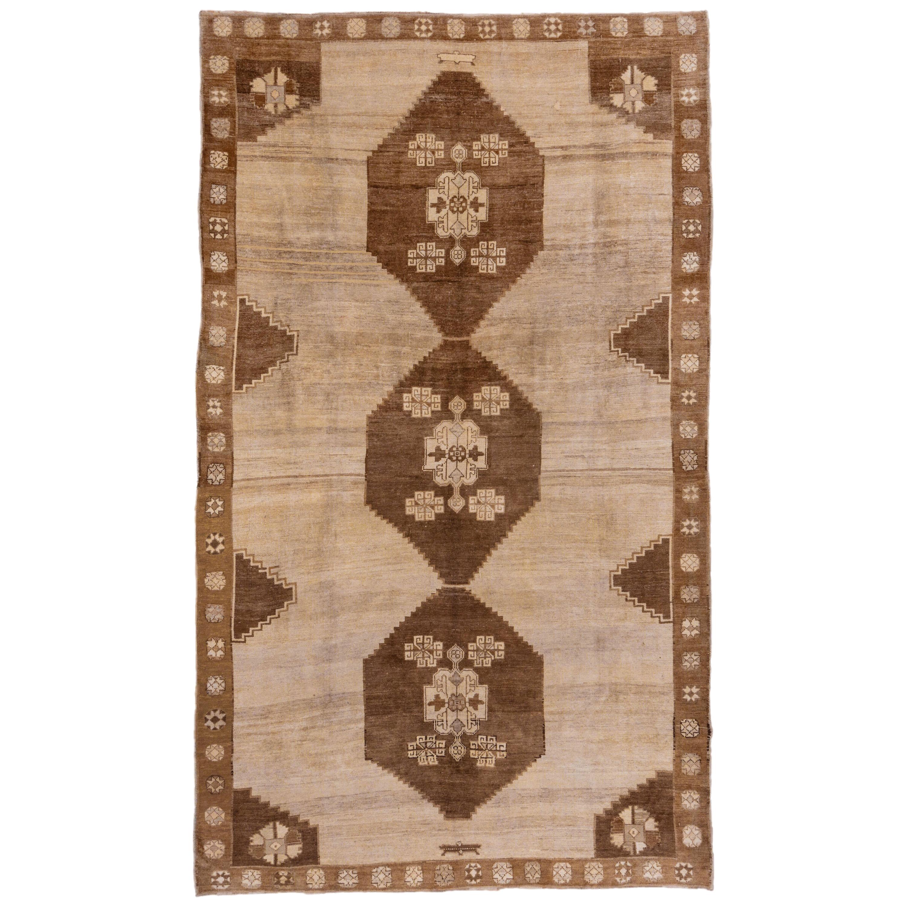 Two-Toned Brown Turkish Oushak Carpet