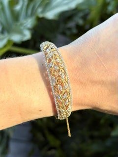 Two Toned Diamond Filigree Style Bangle Bracelet 14K Gold