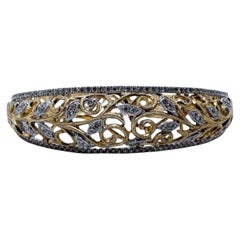 Two Toned Diamond Filigree Style Bangle Bracelet 14K Gold