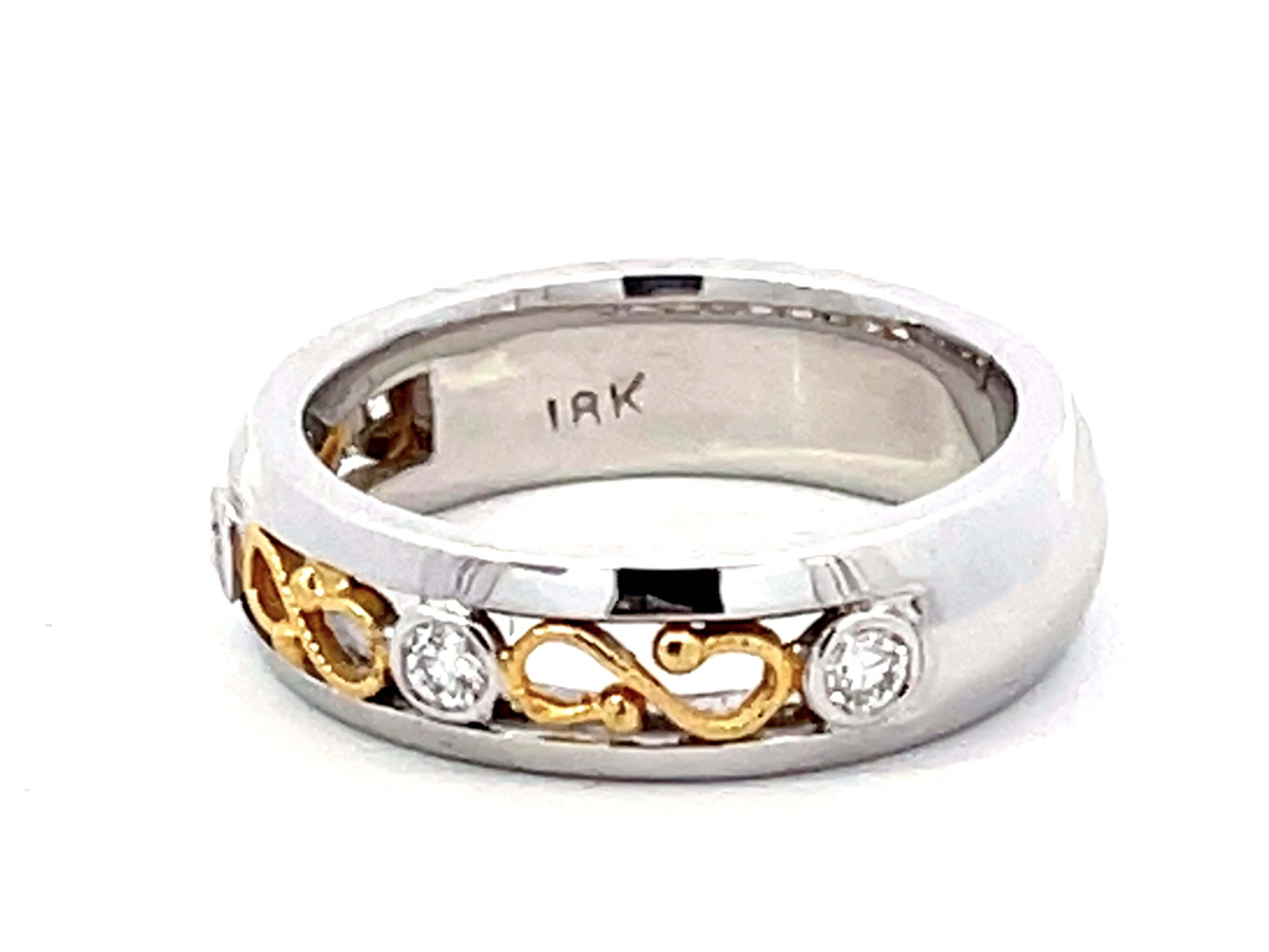 Brilliant Cut Two Toned Diamond Infinity Band Ring Solid 18k Gold For Sale