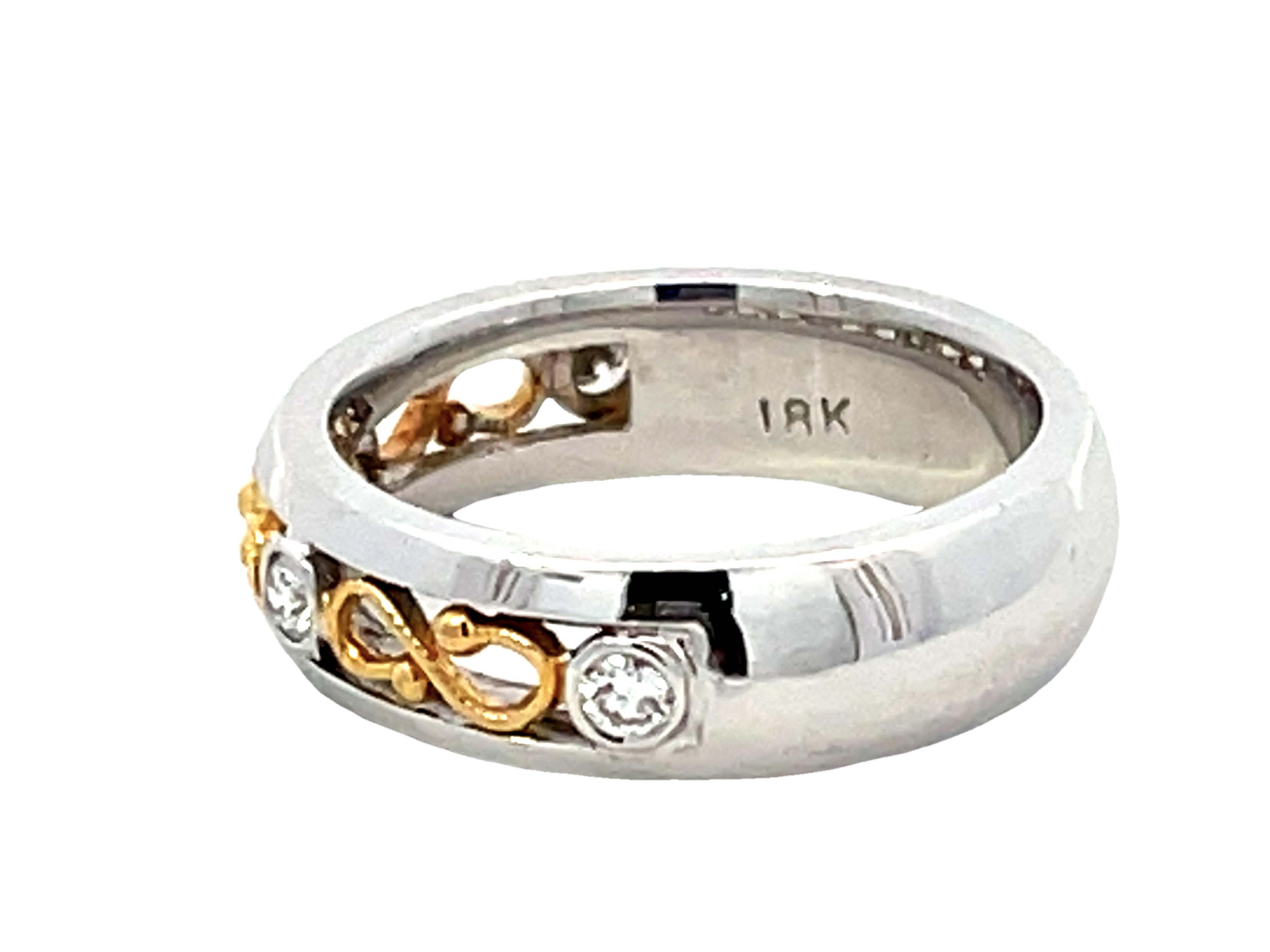 Women's or Men's Two Toned Diamond Infinity Band Ring Solid 18k Gold For Sale