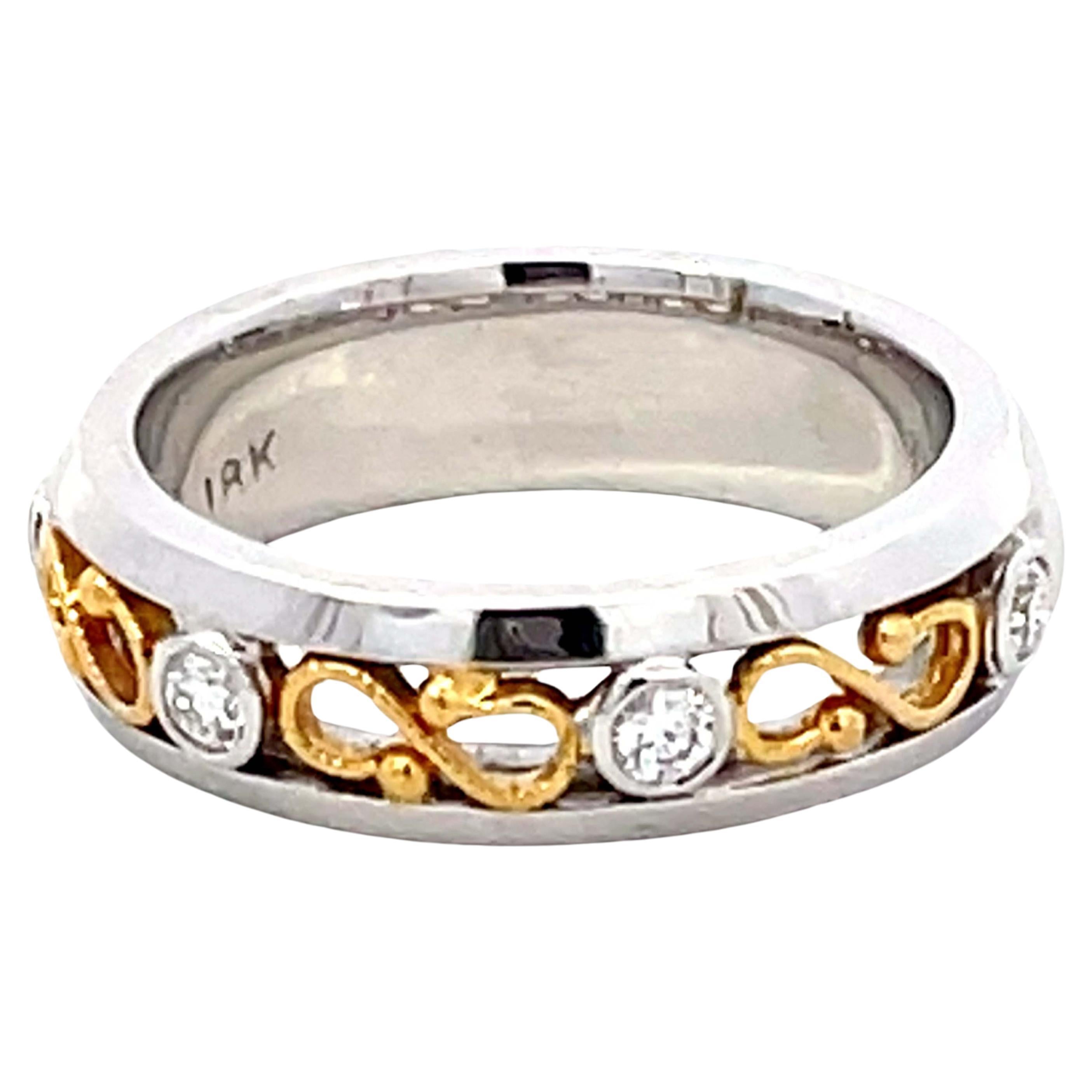 Two Toned Diamond Infinity Band Ring Solid 18k Gold For Sale