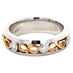 Retro Two Toned Diamond Infinity Band Ring Solid 18k Gold