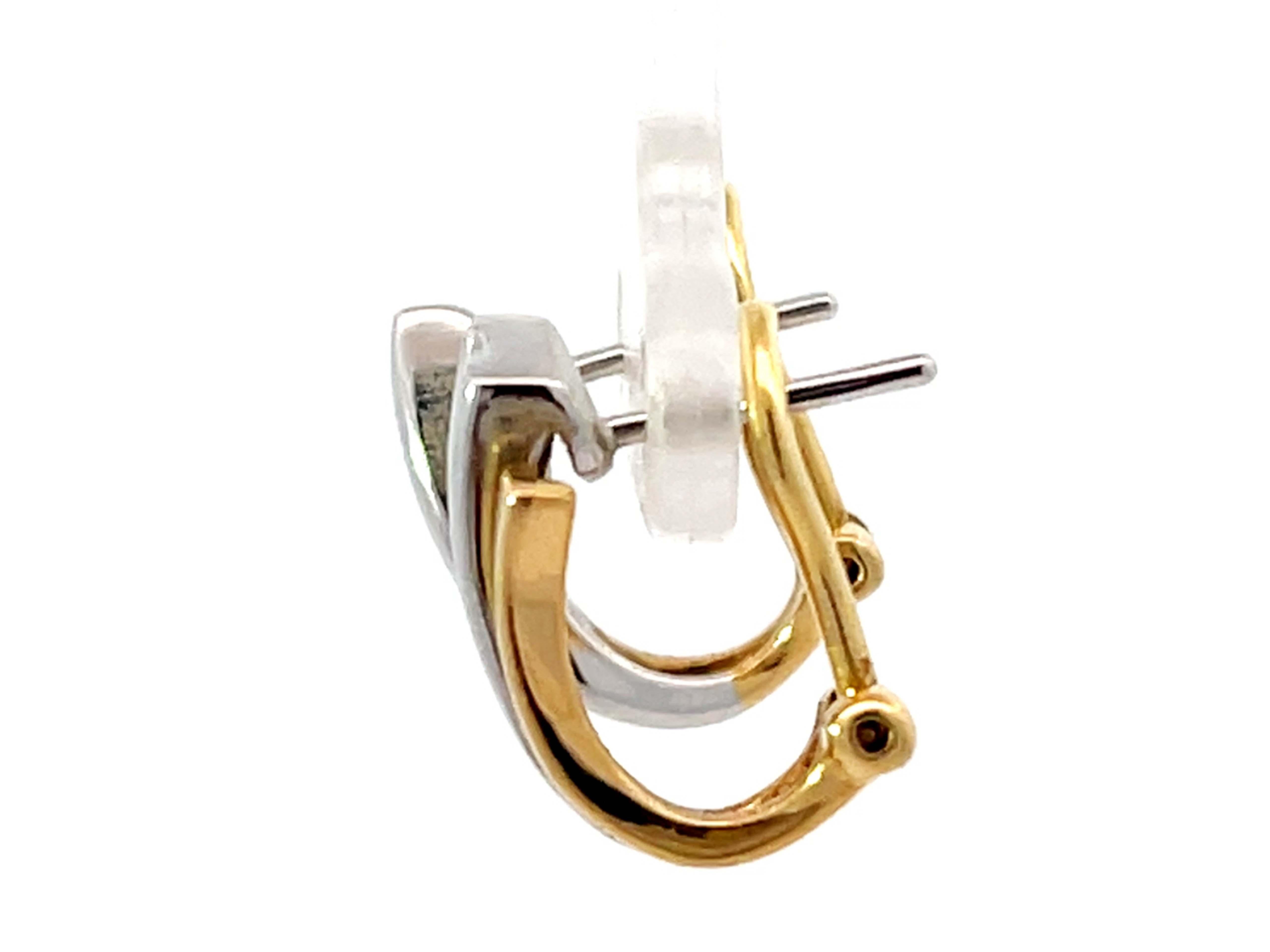 Women's Two Toned Diamond Omega Back Earrings 14K Gold For Sale