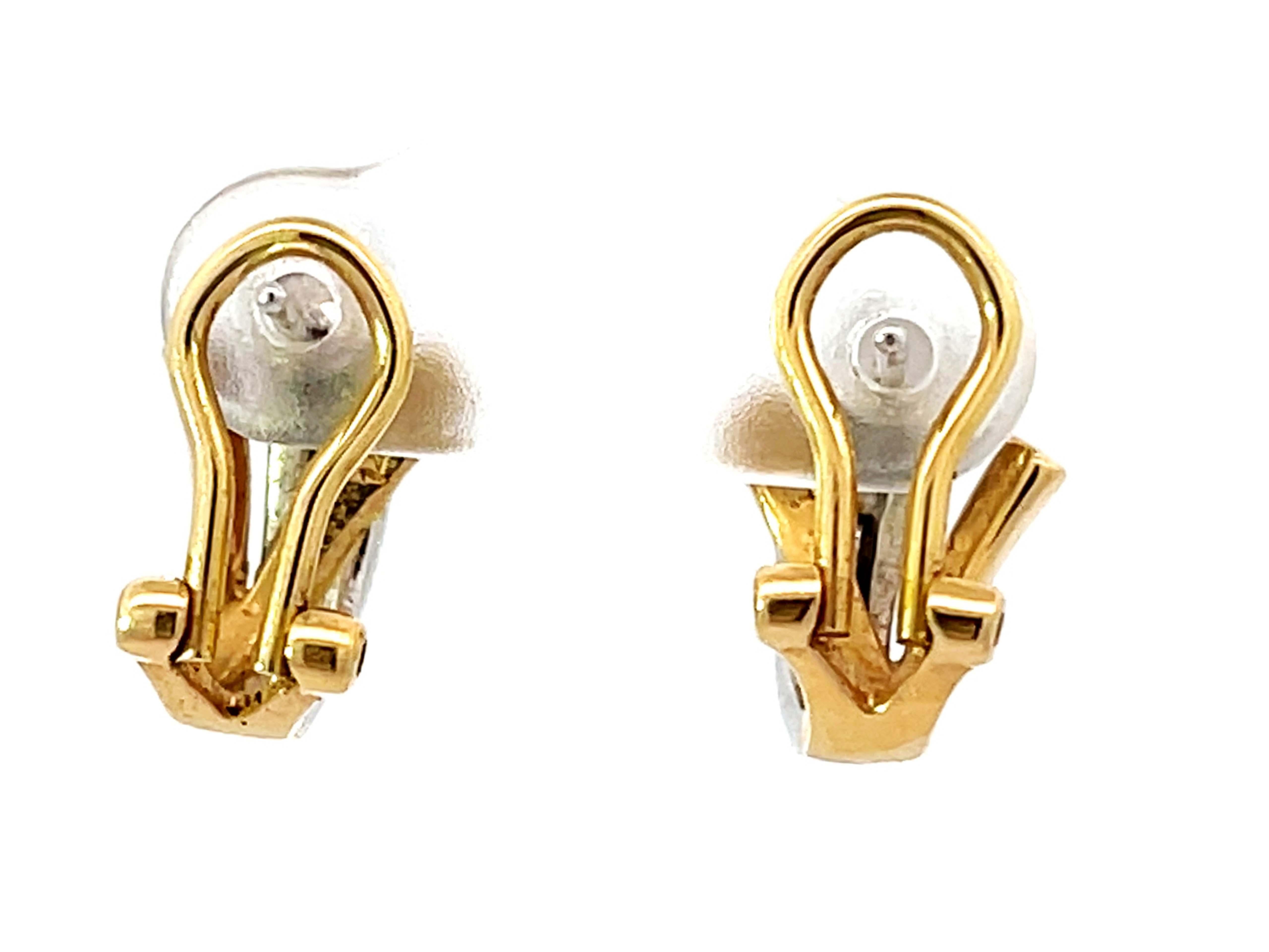 Two Toned Diamond Omega Back Earrings 14K Gold For Sale 1