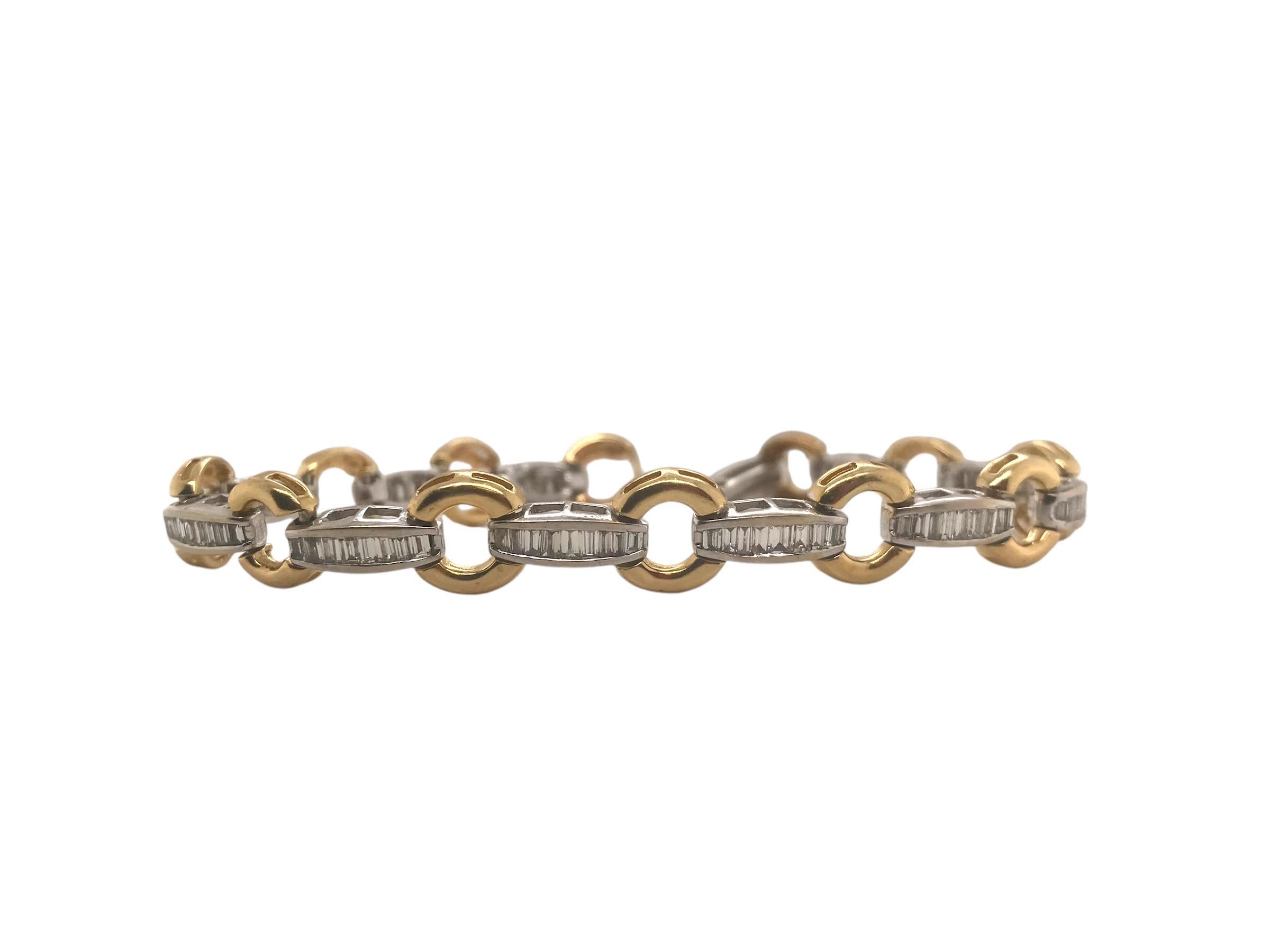 Two Toned Gold Baguette Cut Diamond Tennis Bracelet 3 Carat In Good Condition In Montgomery, AL