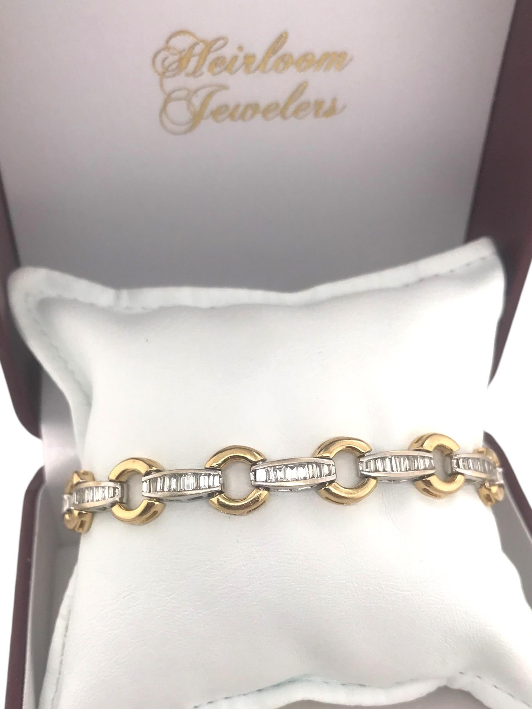 Two Toned Gold Baguette Cut Diamond Tennis Bracelet 3 Carat 1