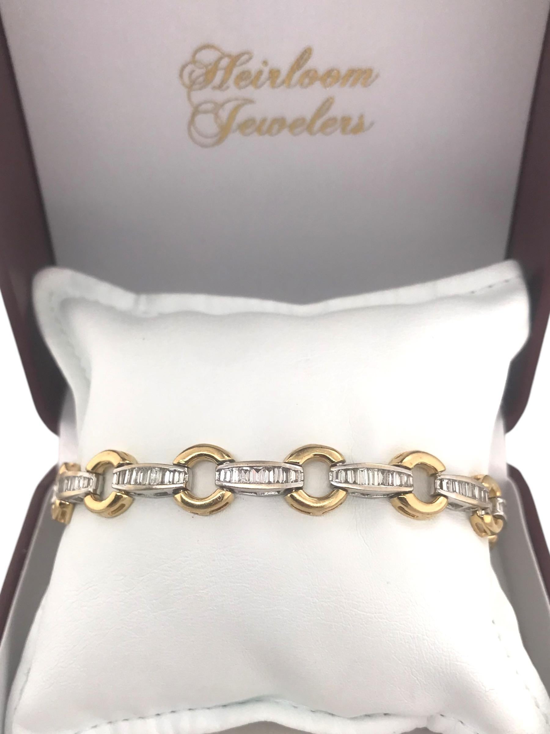 Two Toned Gold Baguette Cut Diamond Tennis Bracelet 3 Carat 2