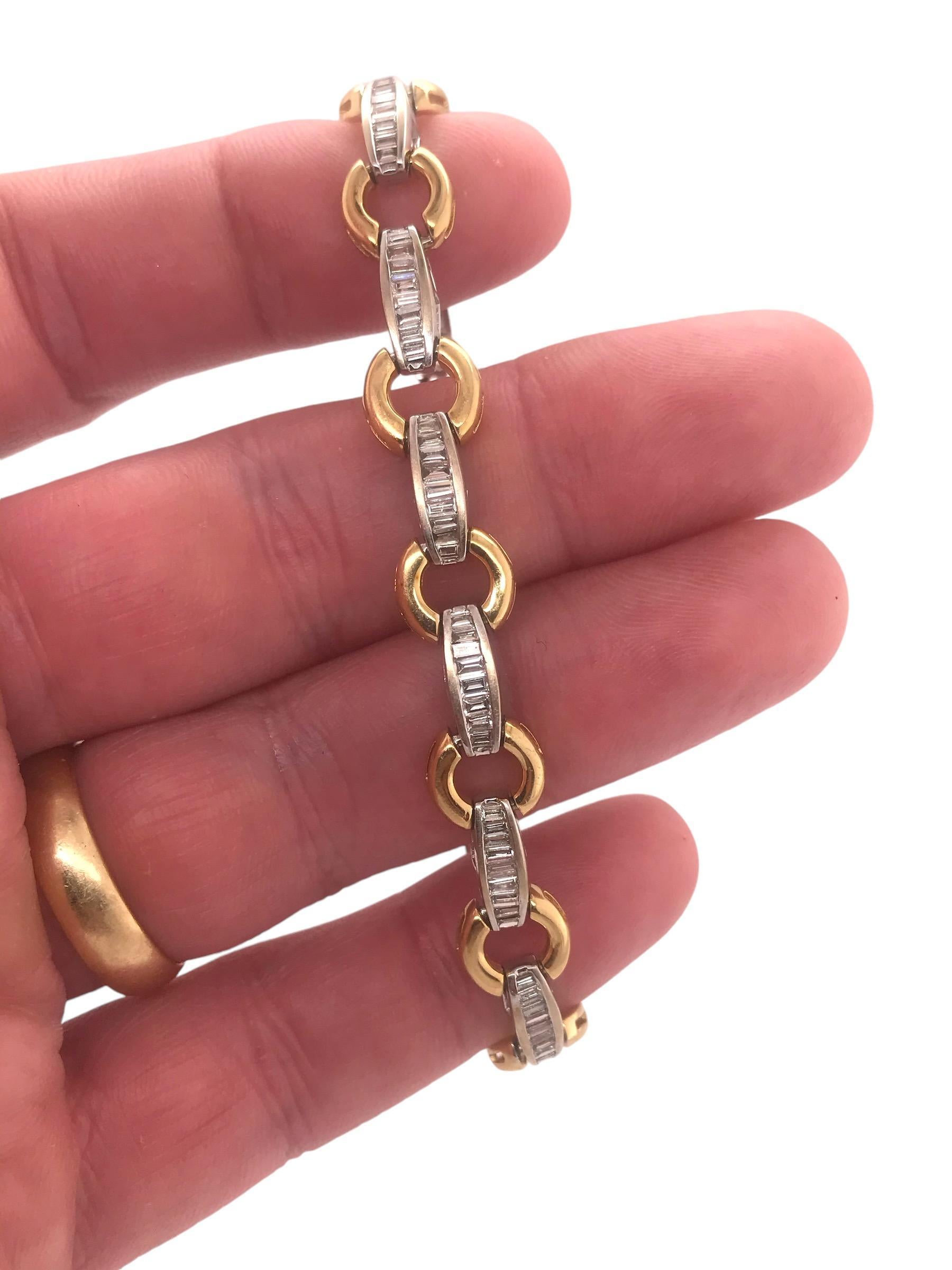 Two Toned Gold Baguette Cut Diamond Tennis Bracelet 3 Carat 3