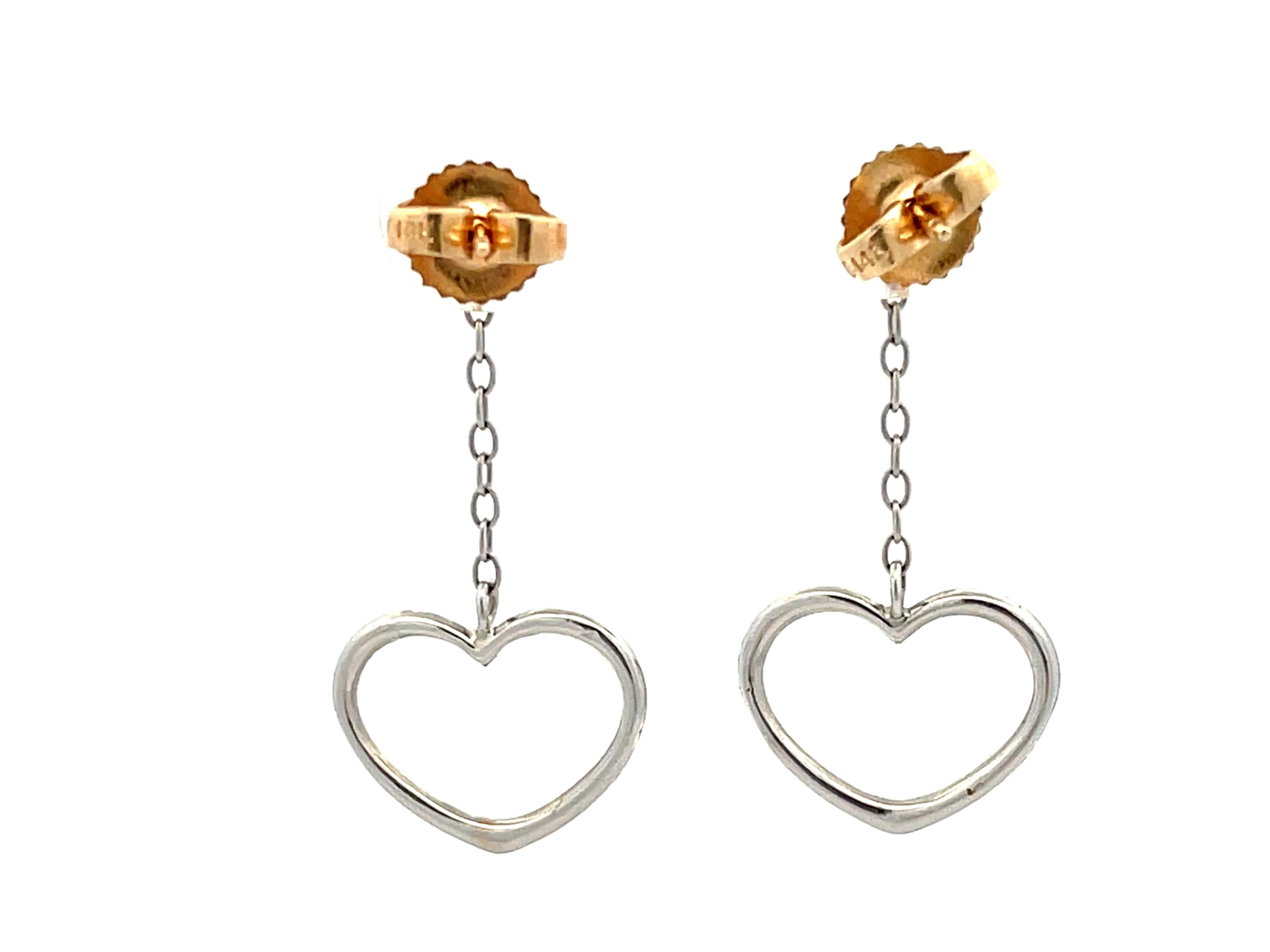 Two Toned Gold Dangly Heart Earrings For Sale 2