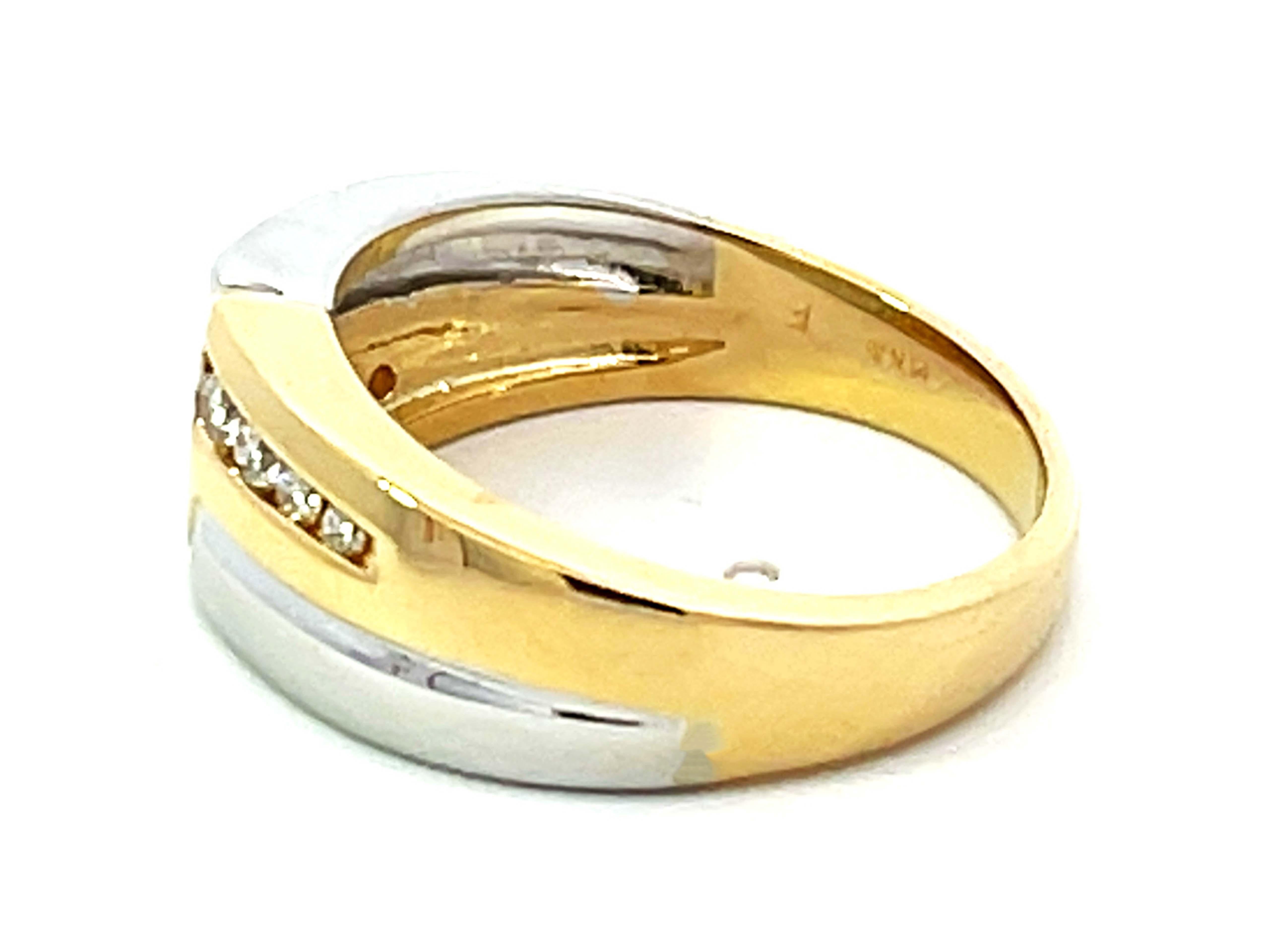 Women's or Men's Two Toned Gold Mens Ring with Diamonds 14K Yellow Gold For Sale