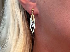 Two Toned Graduated Open Marquise Shape Earrings in 18k Gold