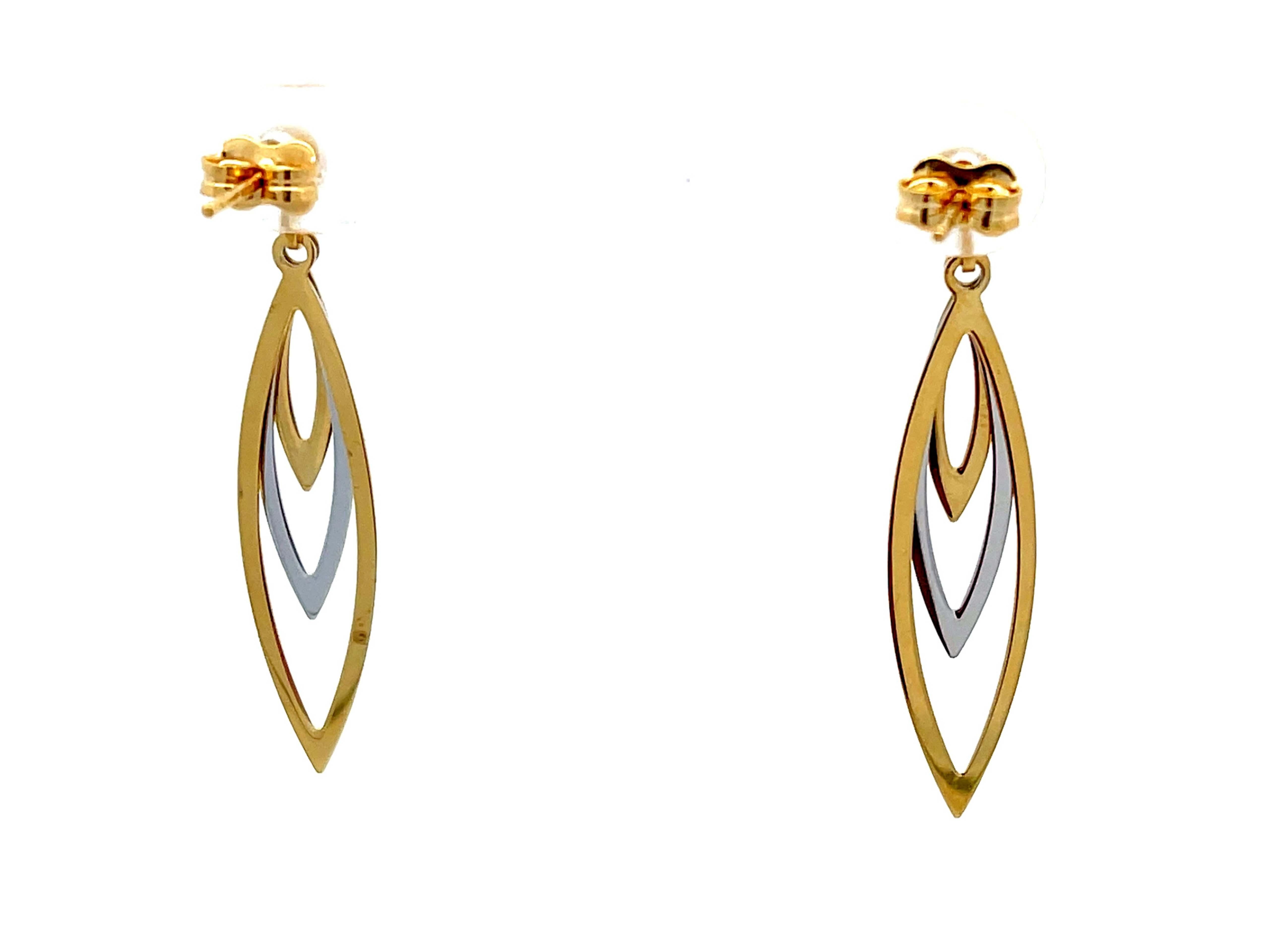 Two Toned Graduated Open Marquise Shape Earrings in 18k Gold For Sale 2