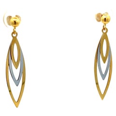 Two Toned Graduated Open Marquise Shape Earrings in 18k Gold